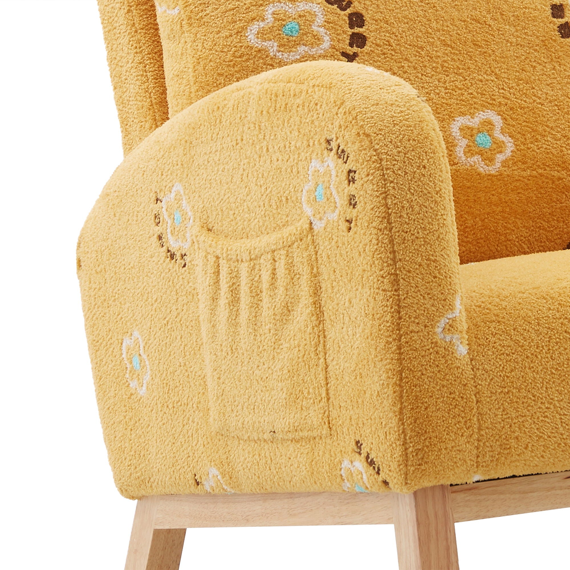 Modern Accent Rocker Armchair With Side Pocket, Upholstered High Back