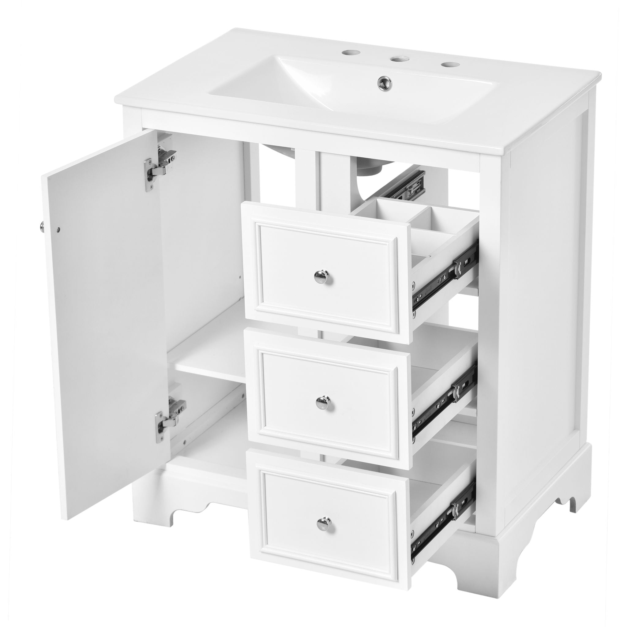 Bathroom Vanity With Sink, Modern Elegant Bathroom Storage Cabinet With 3 Drawers And Adjustable Shelves, Freestanding Vanity Set With Mirror Cabinet, Single Sink Bathroom Vanity