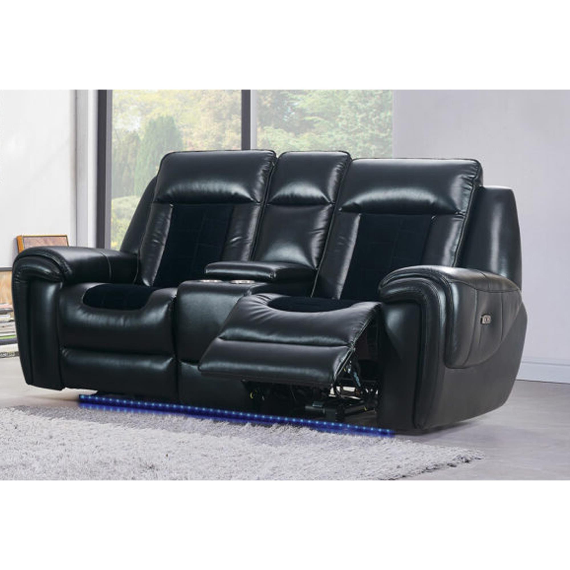 Clark - Blanche / Velvet Power Console Reclining LS With LED - Black