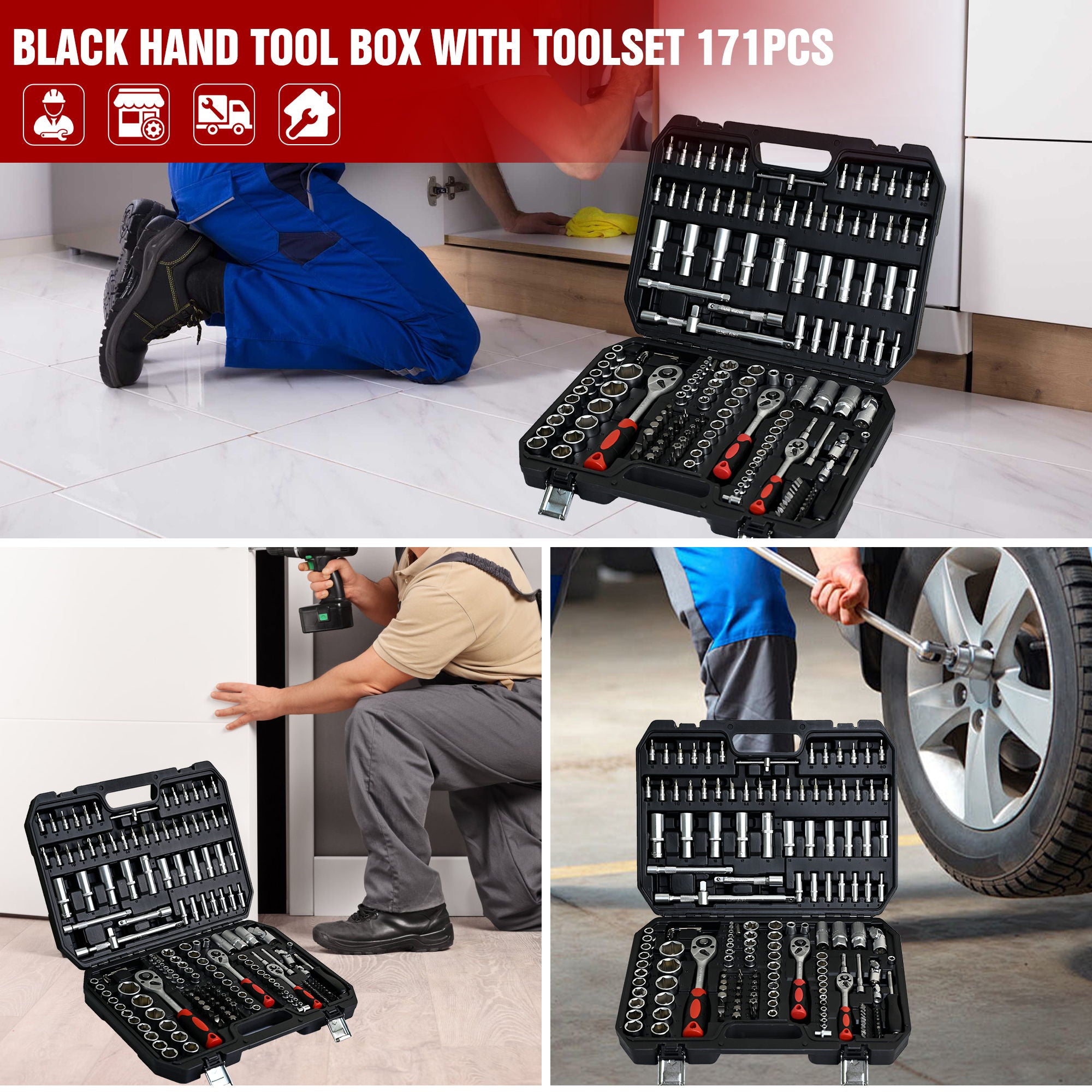 Tool Set Socket And Ratchet Wrench Toolbo 71 Pieces Toolbox Universal Home Car Repair Tool Set For Men Homeowners Diy Enthusiasts And Mechanics - Black