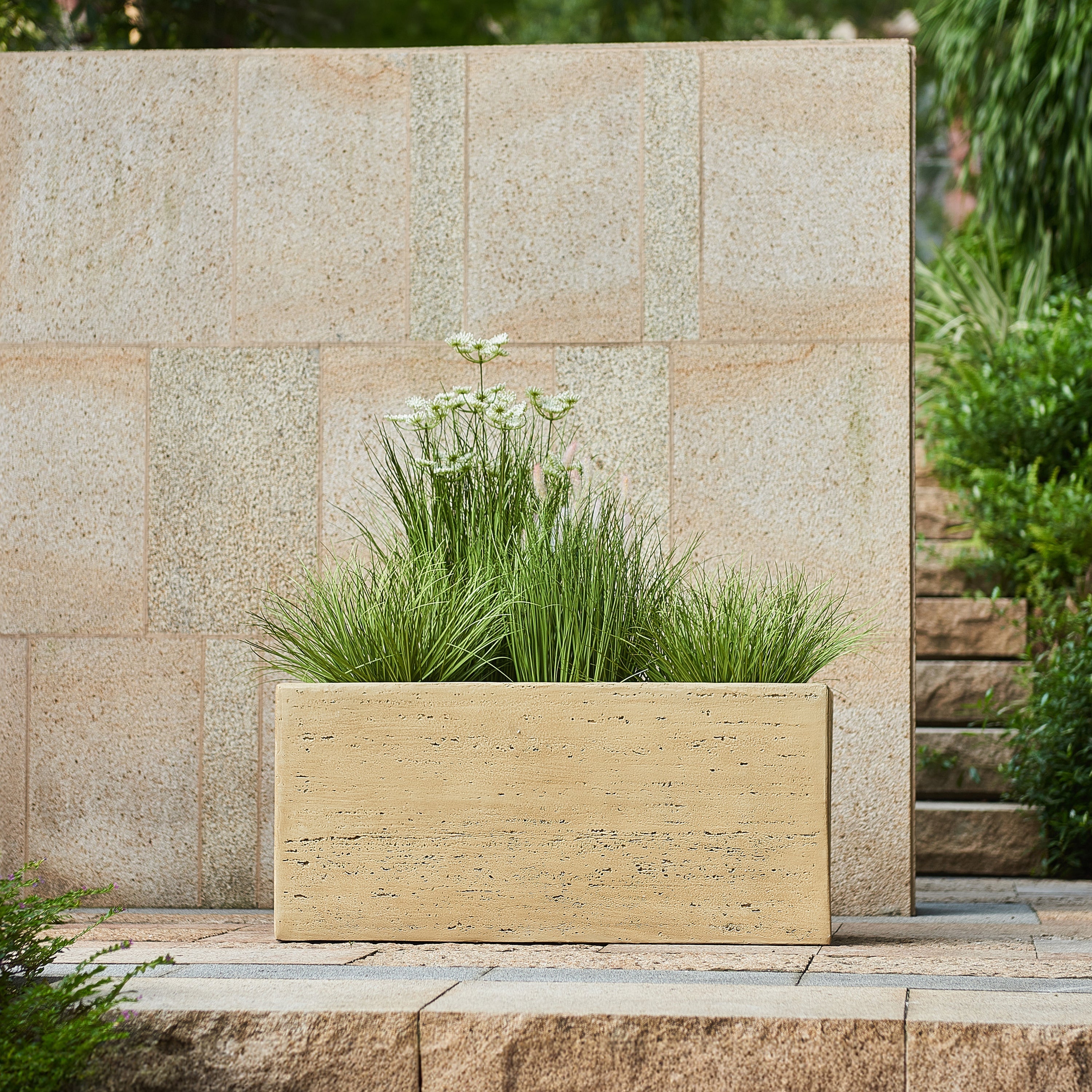 MGO Handmade Rectangle Planter Box, Travertine Beige