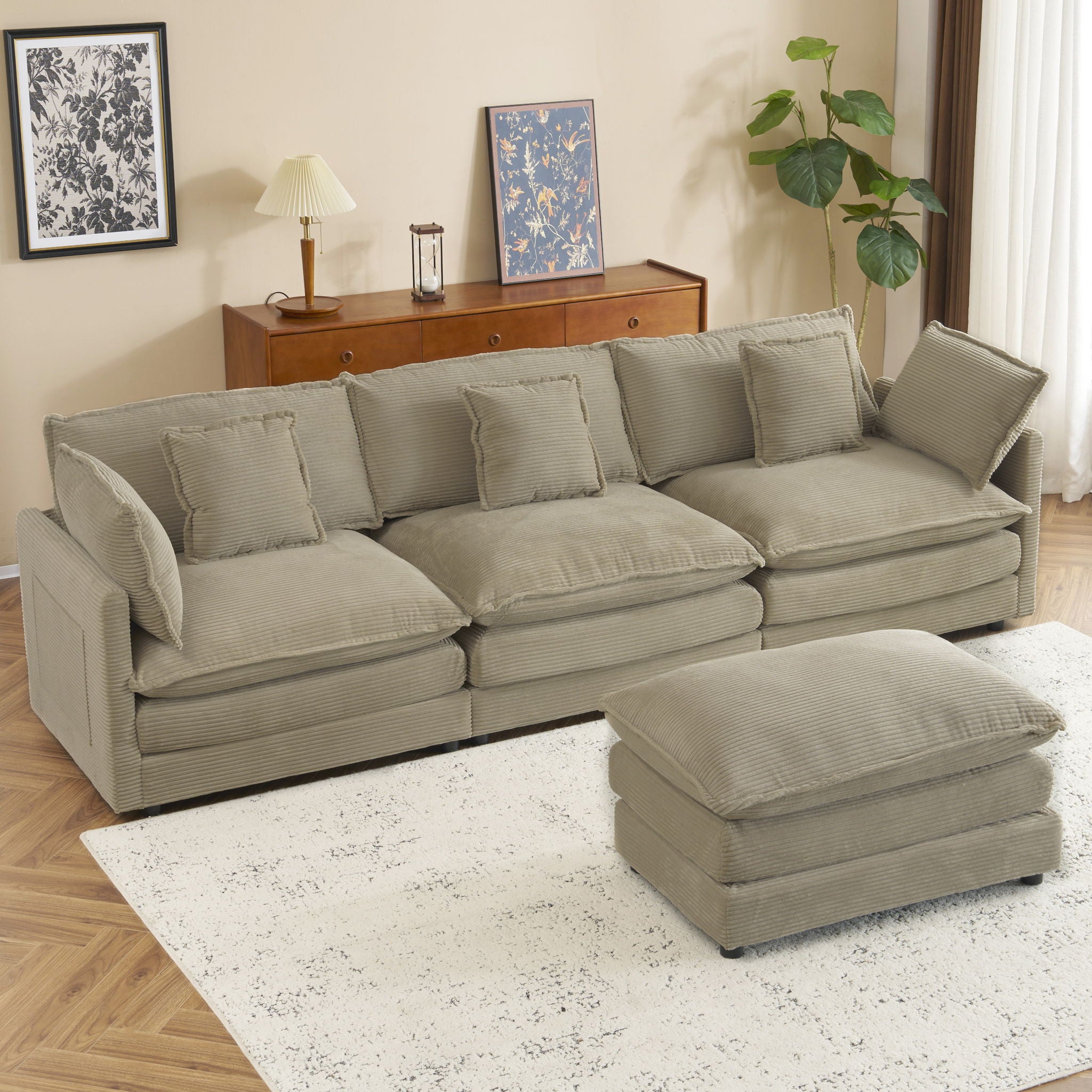 Modern Modular Sectional Sofa With Side Storage Pockets For Living Room