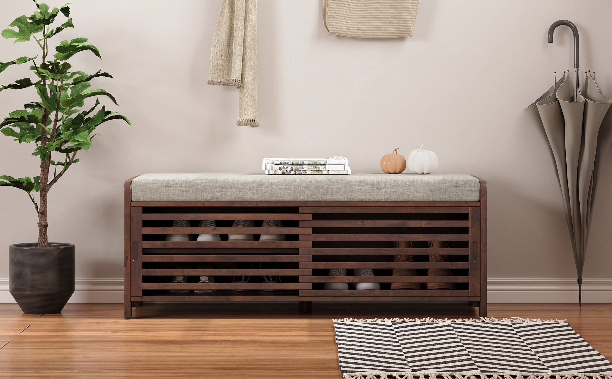 Shoe Bench with Storage and Cushion (Espresso) - Best Buy Furniture