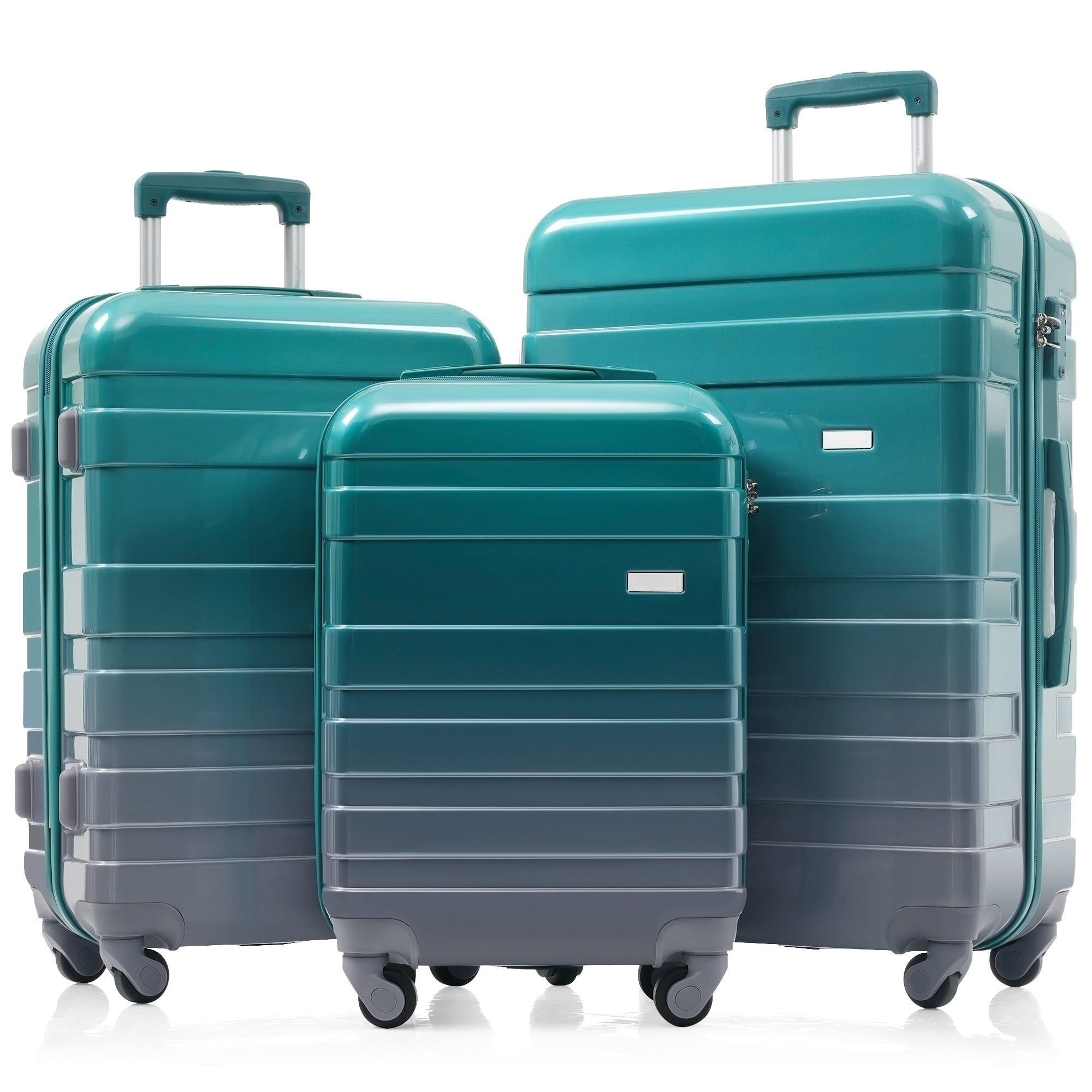 Luggage Sets New Model ABS Hardshell 3pcs Clearance Luggage Hardside Lightweight Durable Suitcase sets Spinner Wheels Suitcase with TSA Lock 20''24''28''( dark green)