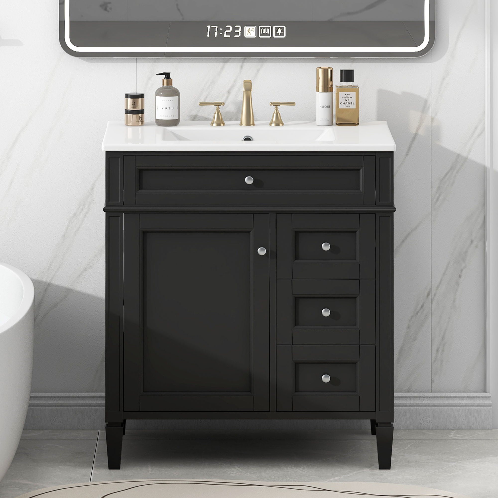 Bathroom Vanity With Top Sink, 2 Drawers & Tip Out Drawer