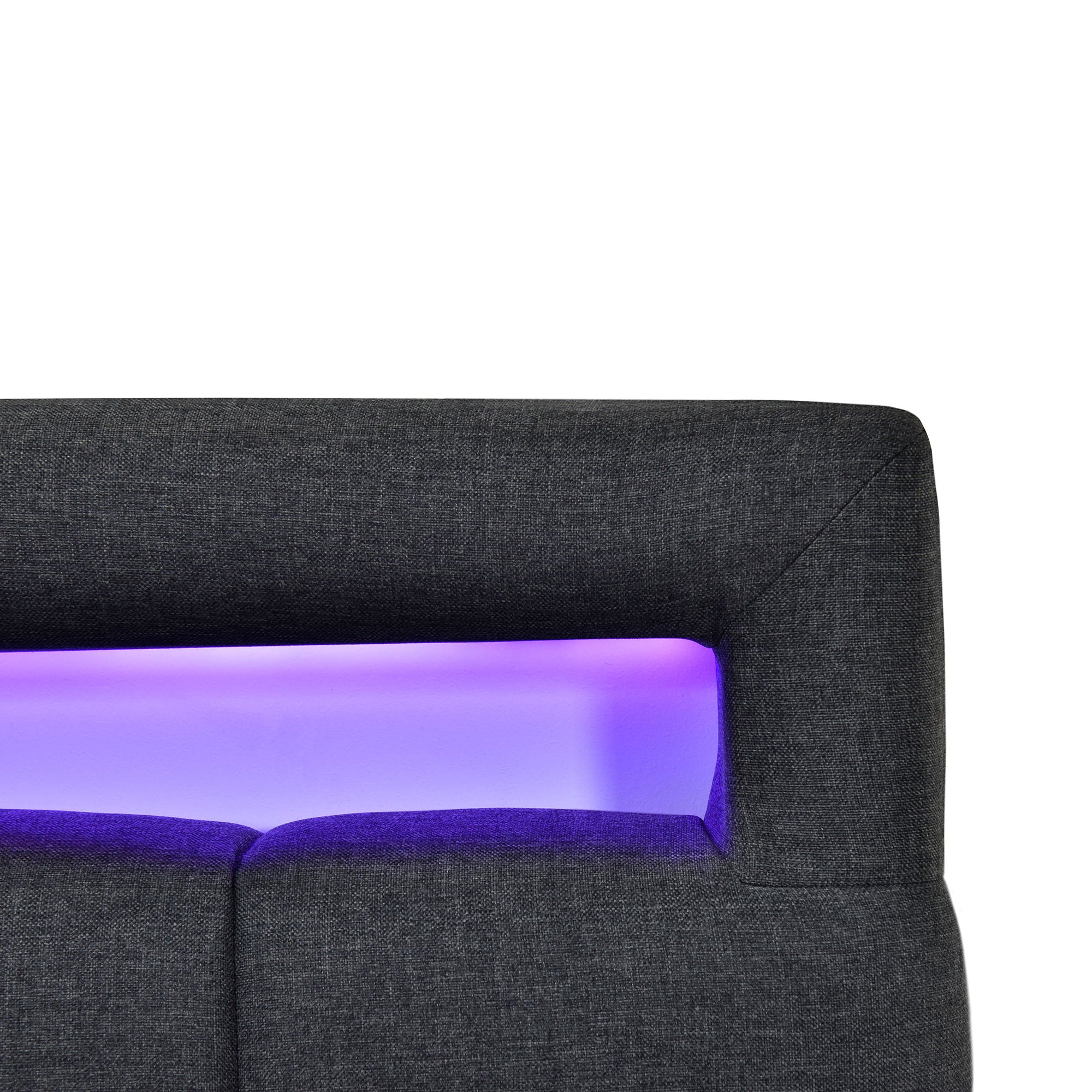 Upholstered Platform Bed With LED Frame, With Trundle And 2 Drawers
