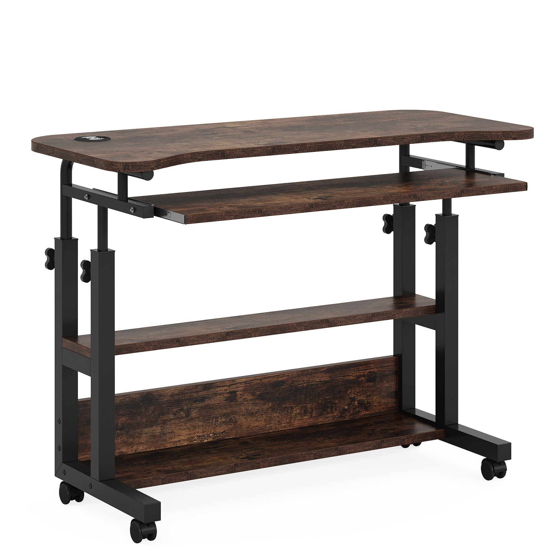 Portable Adjustable Desk With Power Outlets, USB Charging Ports, And Sliding Keyboard Tray - Brown / Black