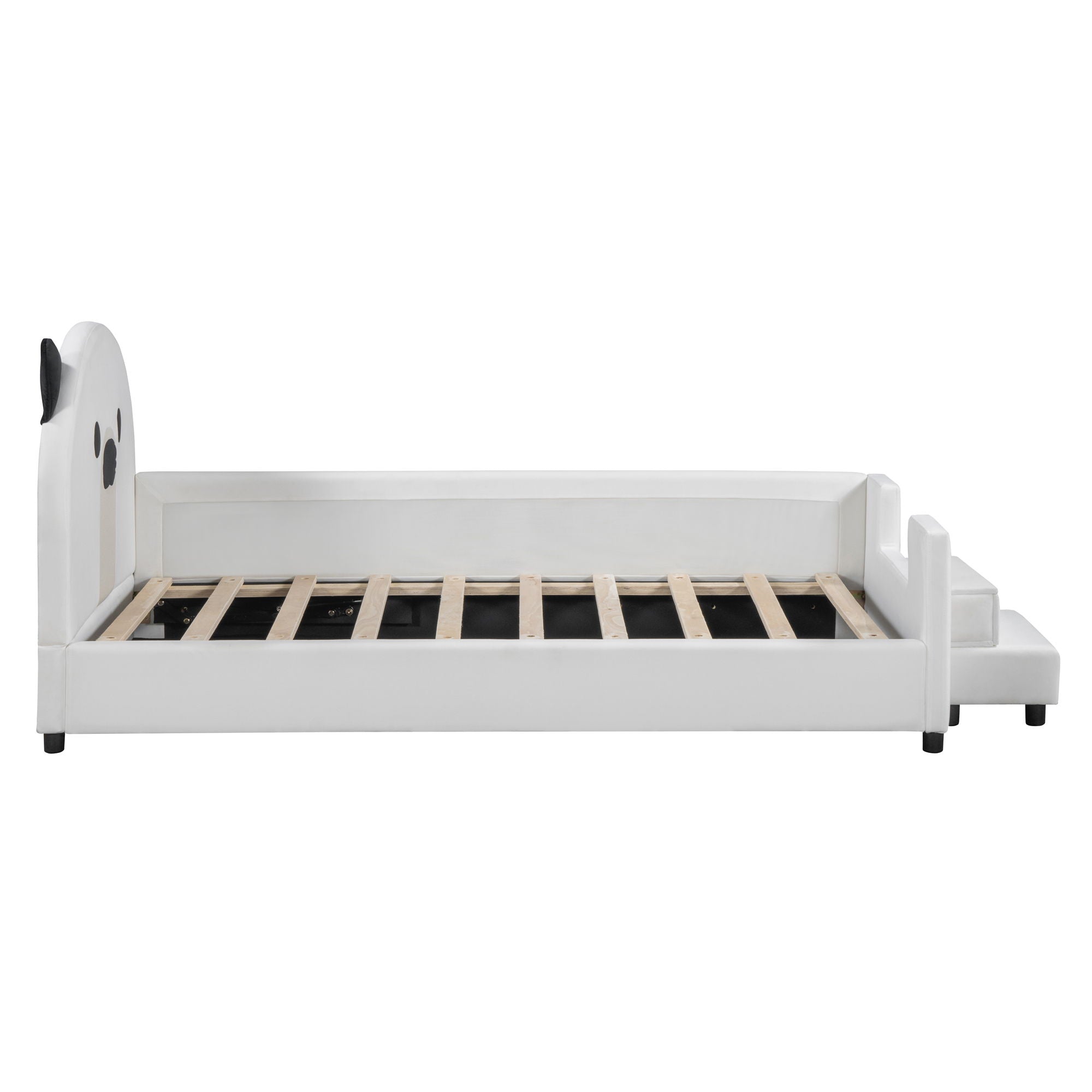 Upholstered Daybed With Bear Shaped Headboard, Hydraulic System And Breathable Mesh Fence