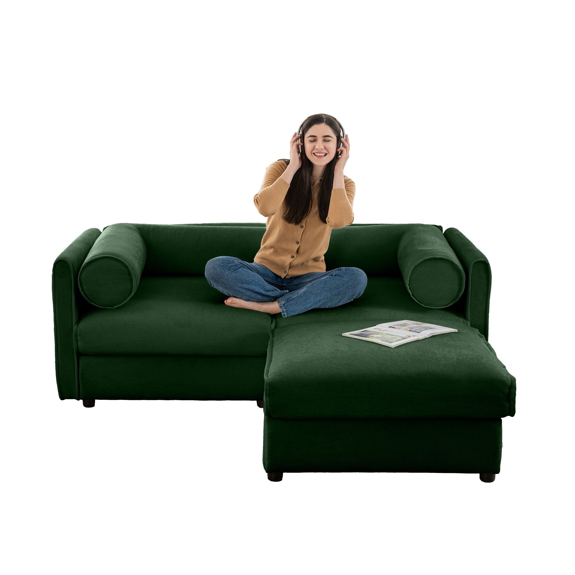 Contemporary Elegant White Chenille Sofa With Storage And Ottoman