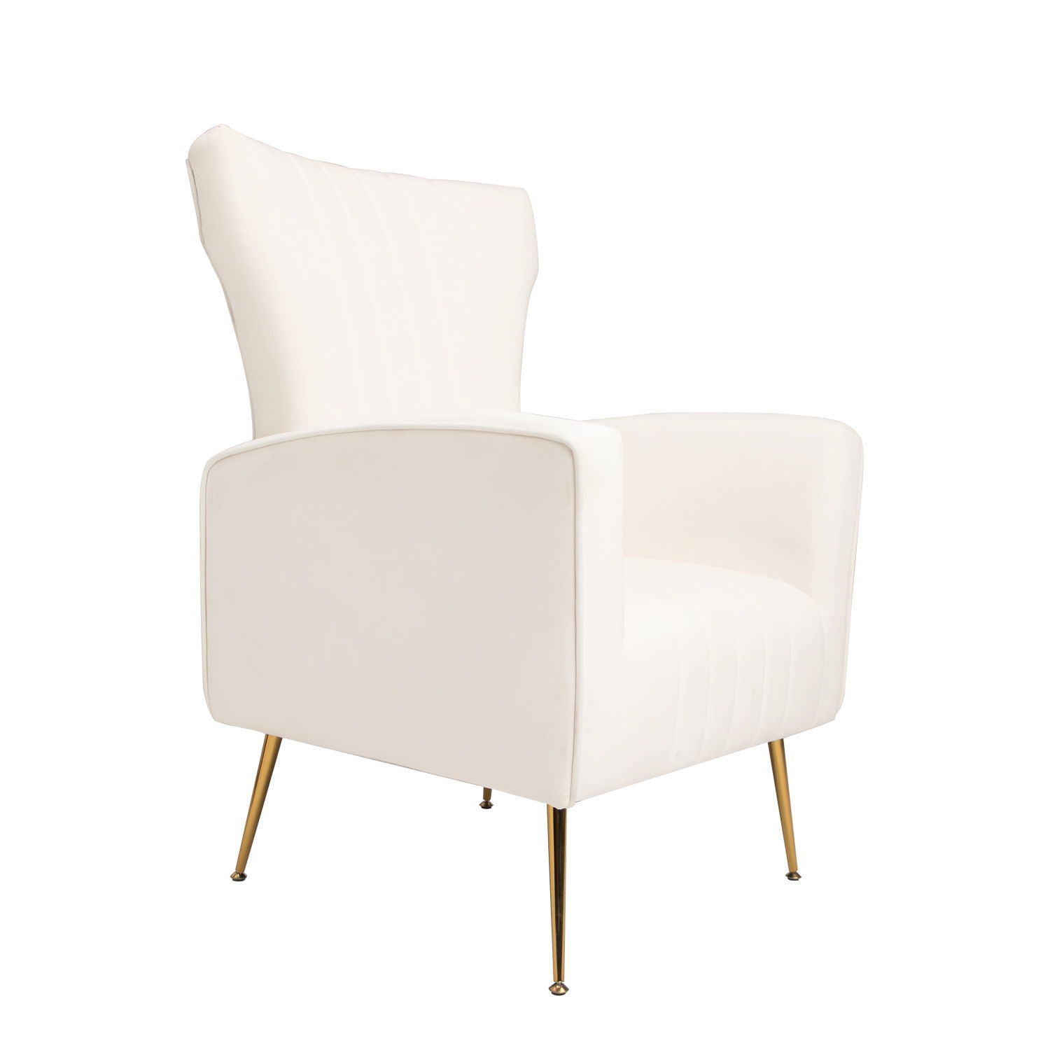 Velvet Wingback Accent Chair With Legs, Upholstered Single Sofa - White