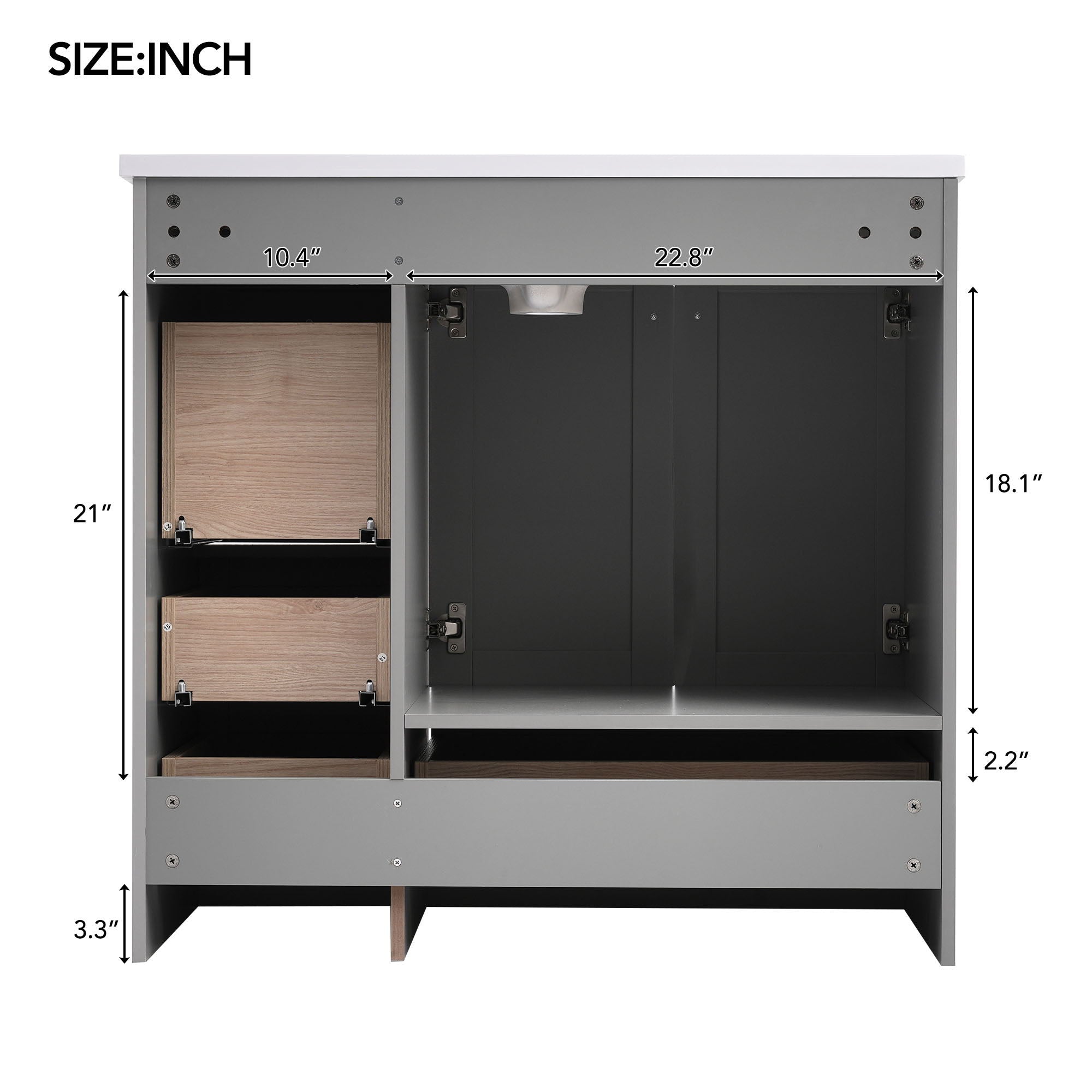 36" Shaker Free Standing Bathroom Vanity Cabinet With Sink, Soft Close Drawers, Soft Close Doors - Gray