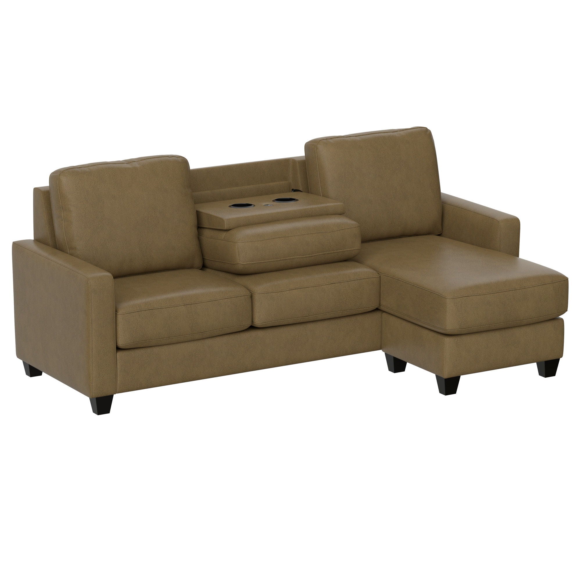 2 Piece Sofa With Chaise, Comfortable Seating For 3, Tapered Feet, USB Charging Console - Brown