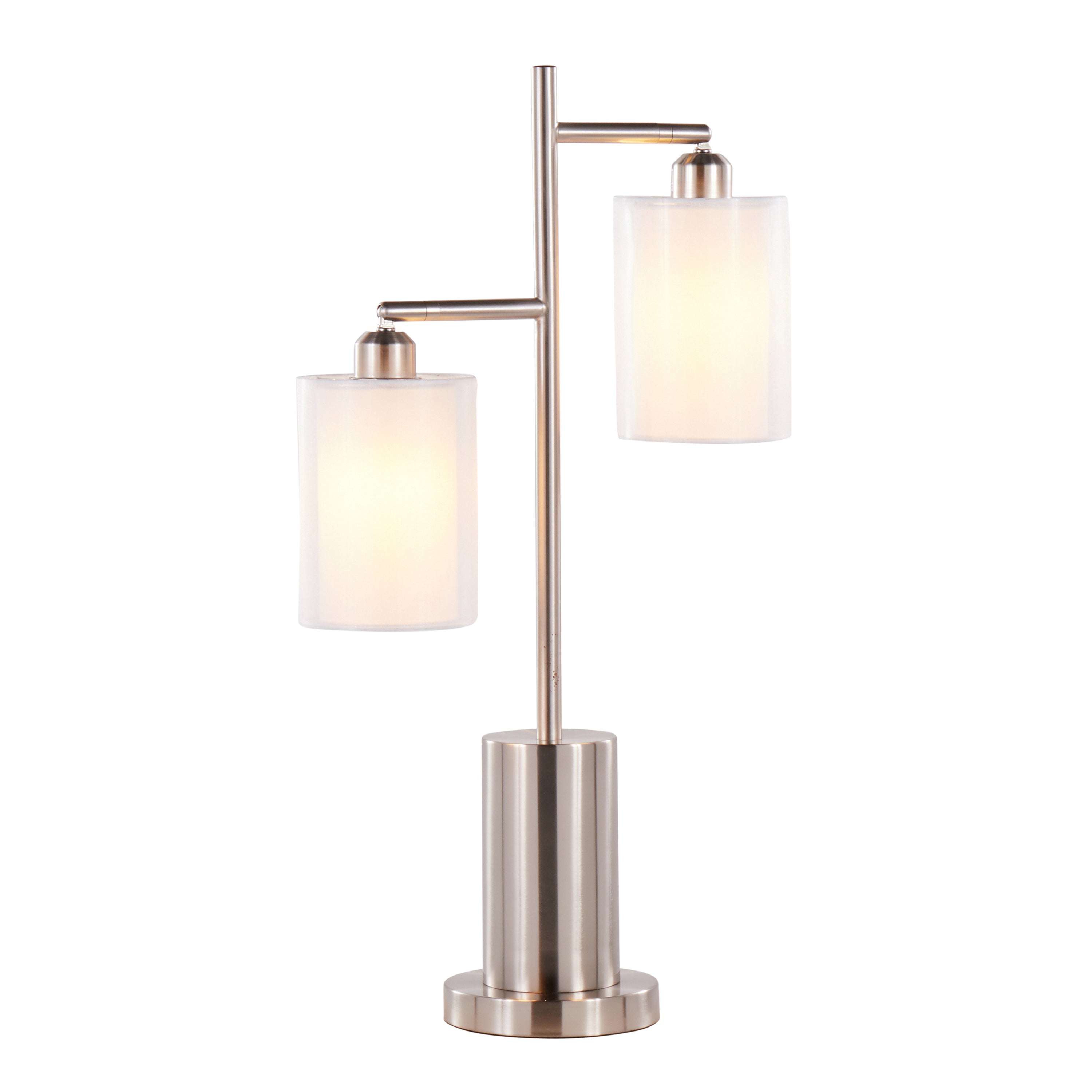 Cannes Contemporary Table Lamp in Nickel Metal with White Shades