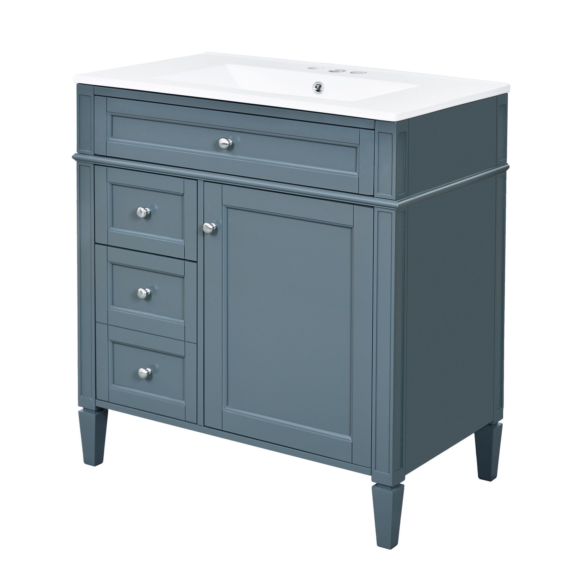Bathroom Vanity With Top Sink, Storage Cabinet With 2 Drawers And Tip Out Drawer, Rectangular Design - Blue