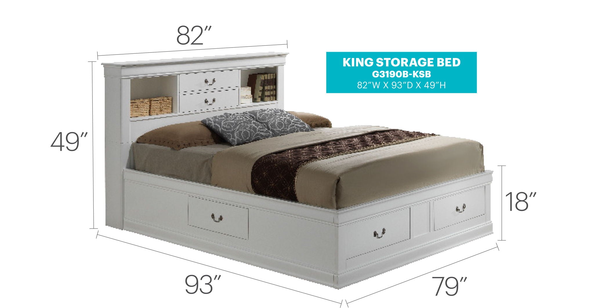 Louis Phillipe - Bookcase Storage Bed