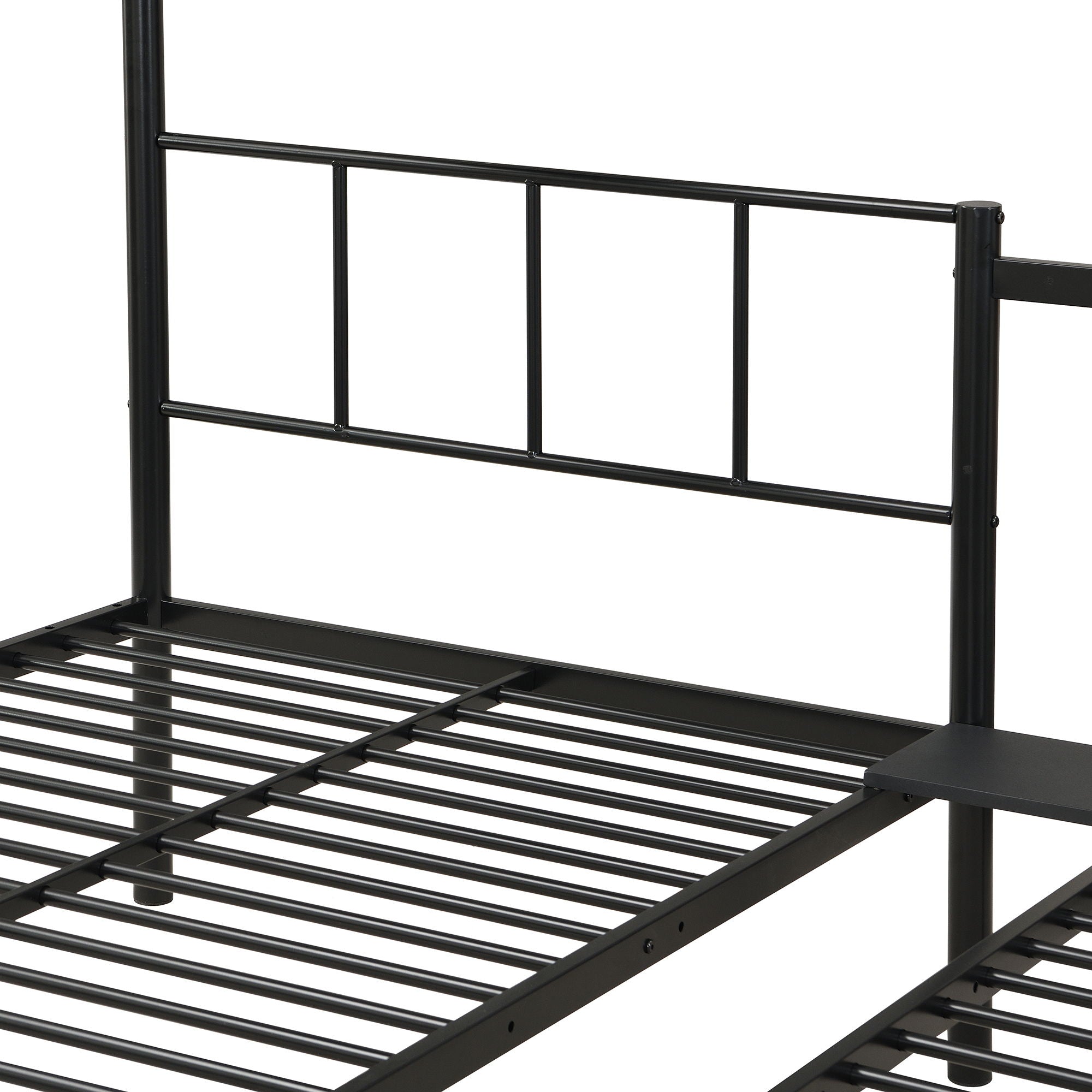 Twin Over Twin Over Twin Triple Bunk Bed With Safety Rails And Storage Shelf - Black