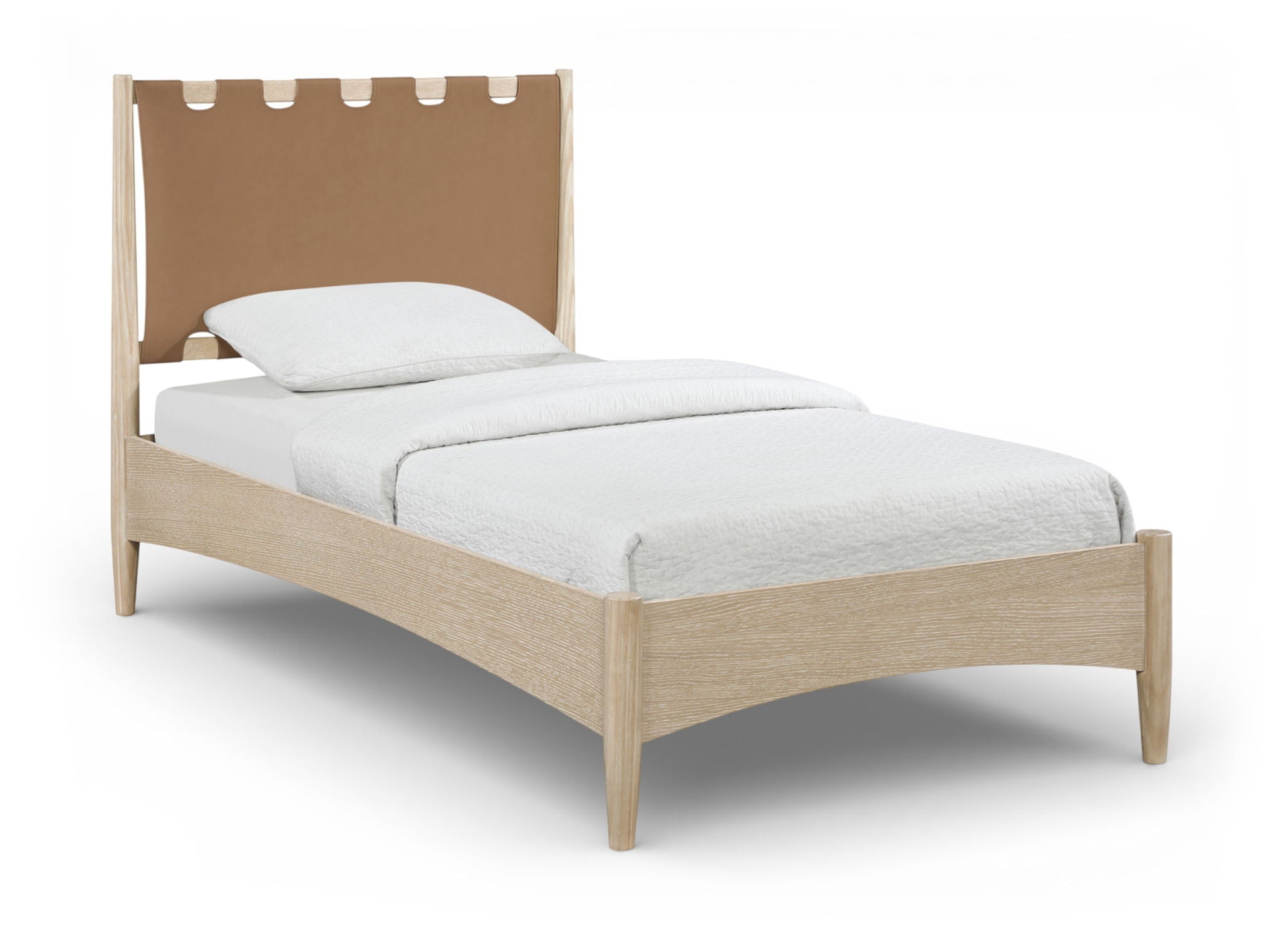 Santos - Vegan Leather Headboard And Wood Bed - Waxed Natural Frame