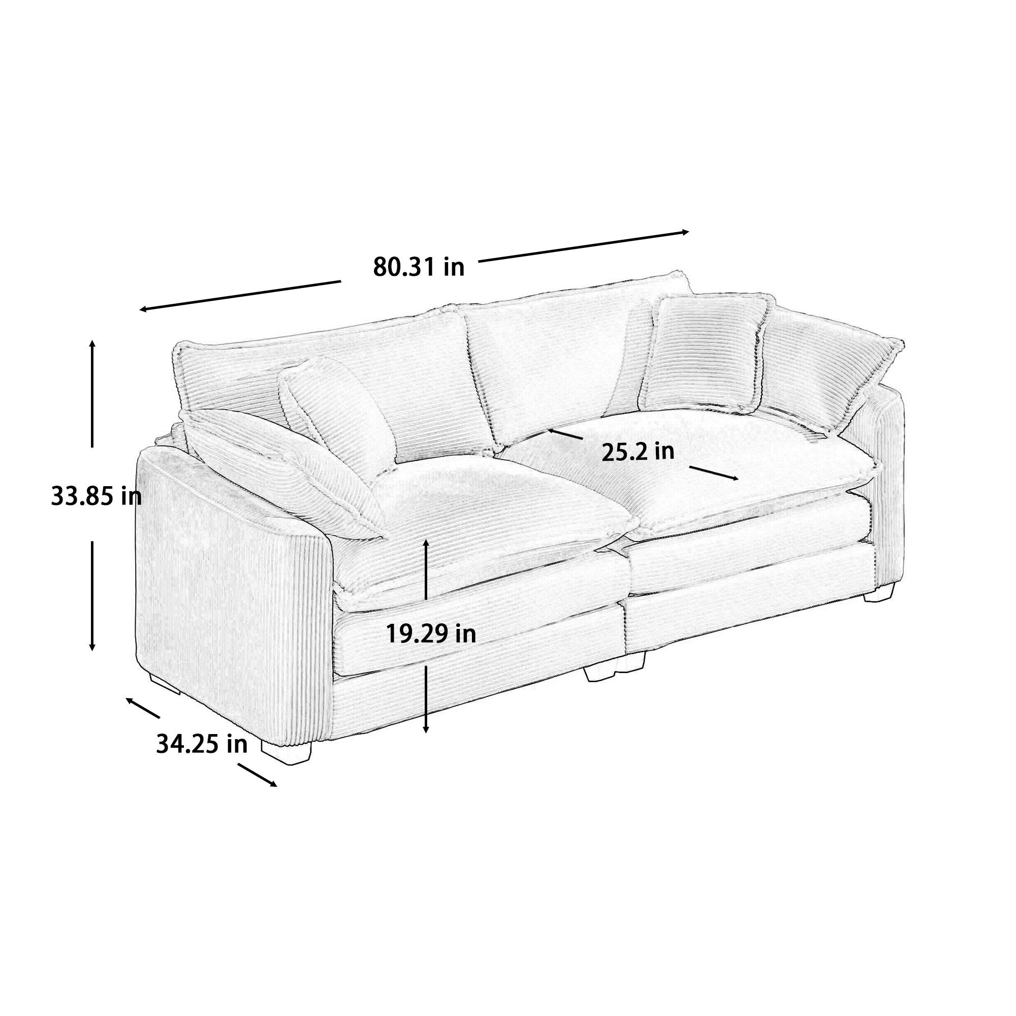 Modern 2 Seater With 4 Pillows, Upholstered Deep Seating Loveseat