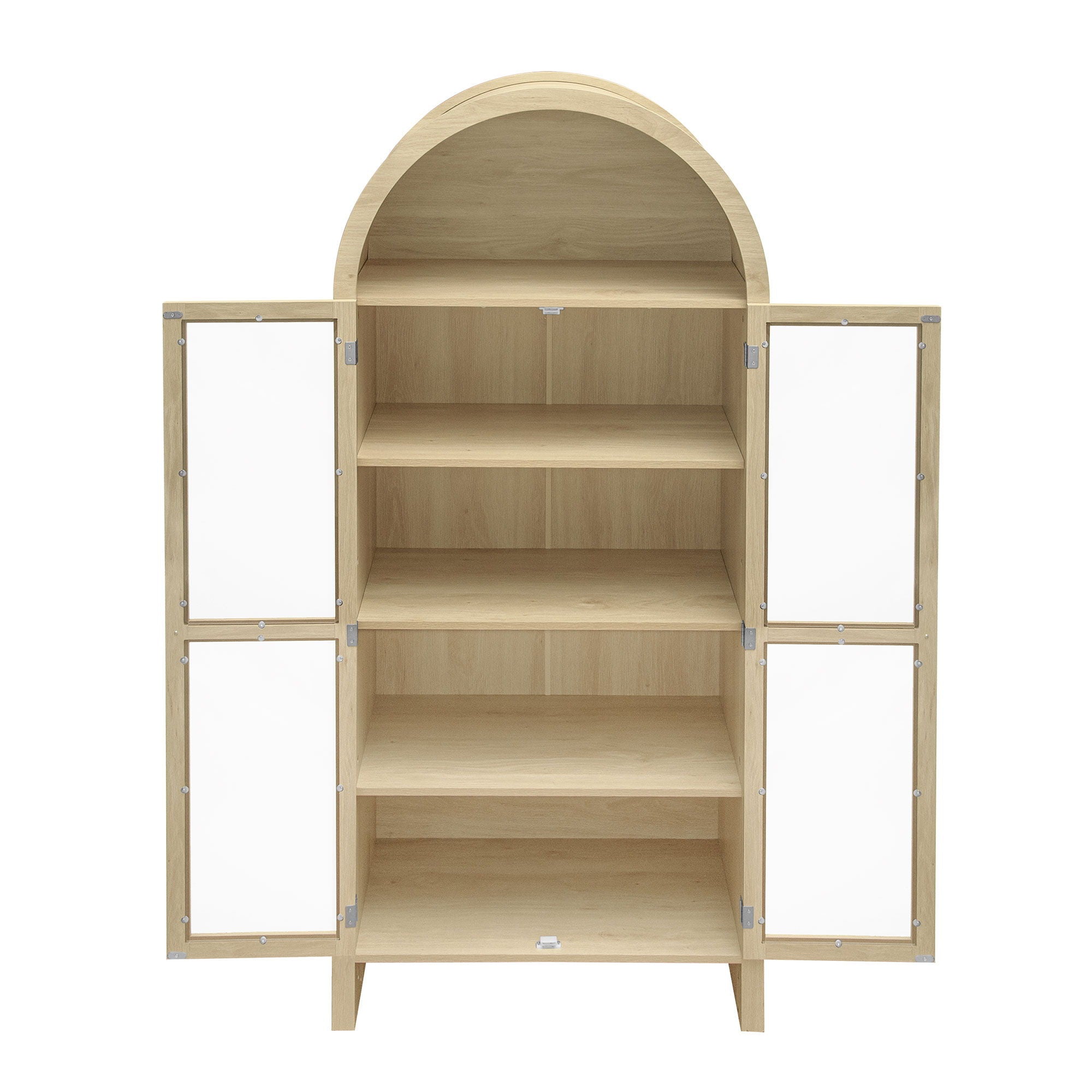 Tall Arched Kitchen Pantry, Modern Farmhouse Wood Kitchen Storage Cabinets, Arched Storage Display Cabinet With Adjustable Shelves, Versatile Cupboard For Kitchen, Dining Room - Natural