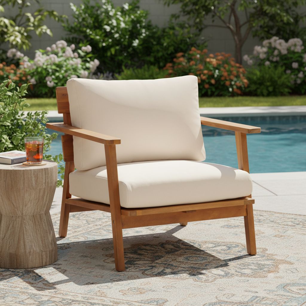 29.5' Mid-Century Modern Acacia Wood Outdoor Club Chair