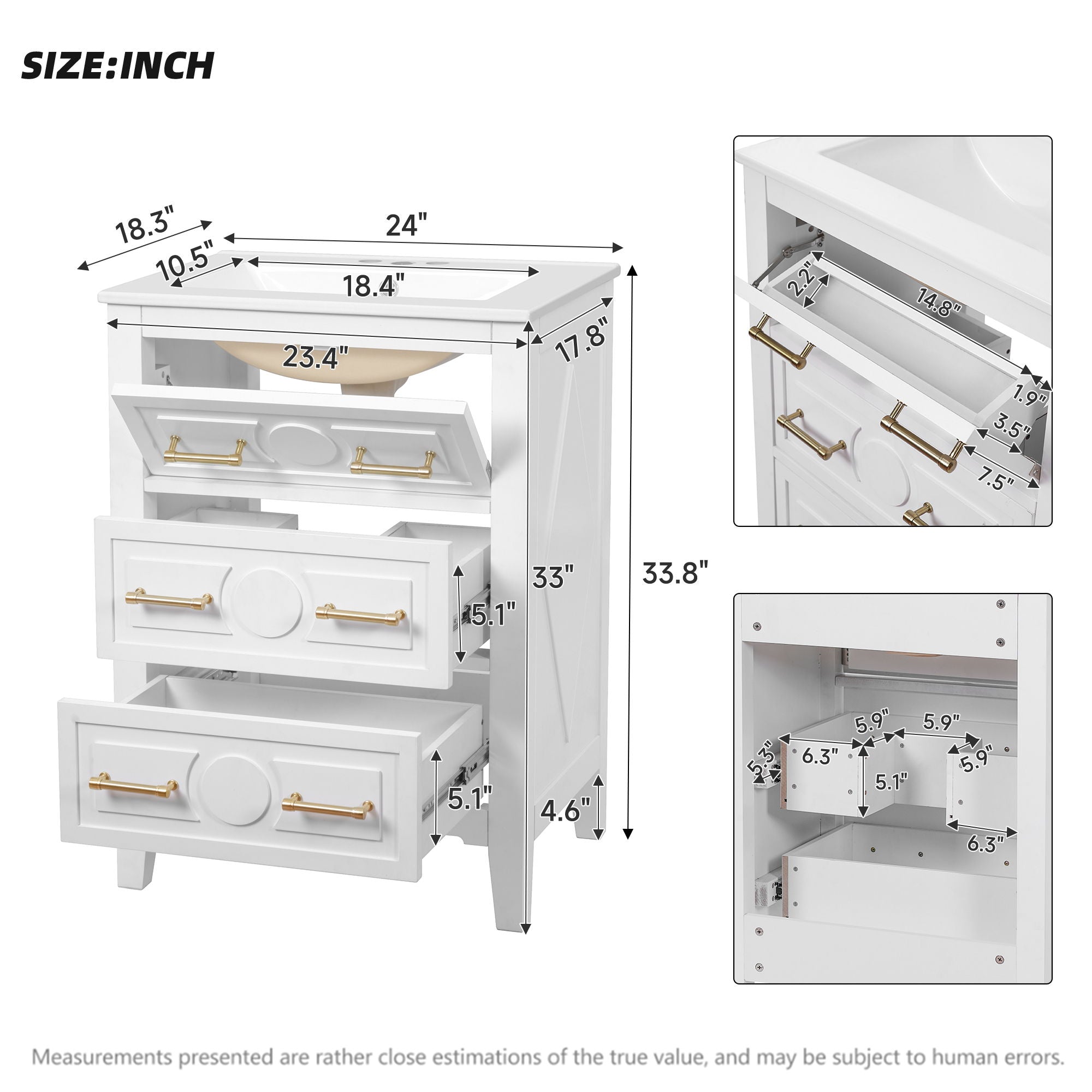 Bathroom Vanity With Sink, Free Standing Single Set, 3 Drawer Storage Cabinet