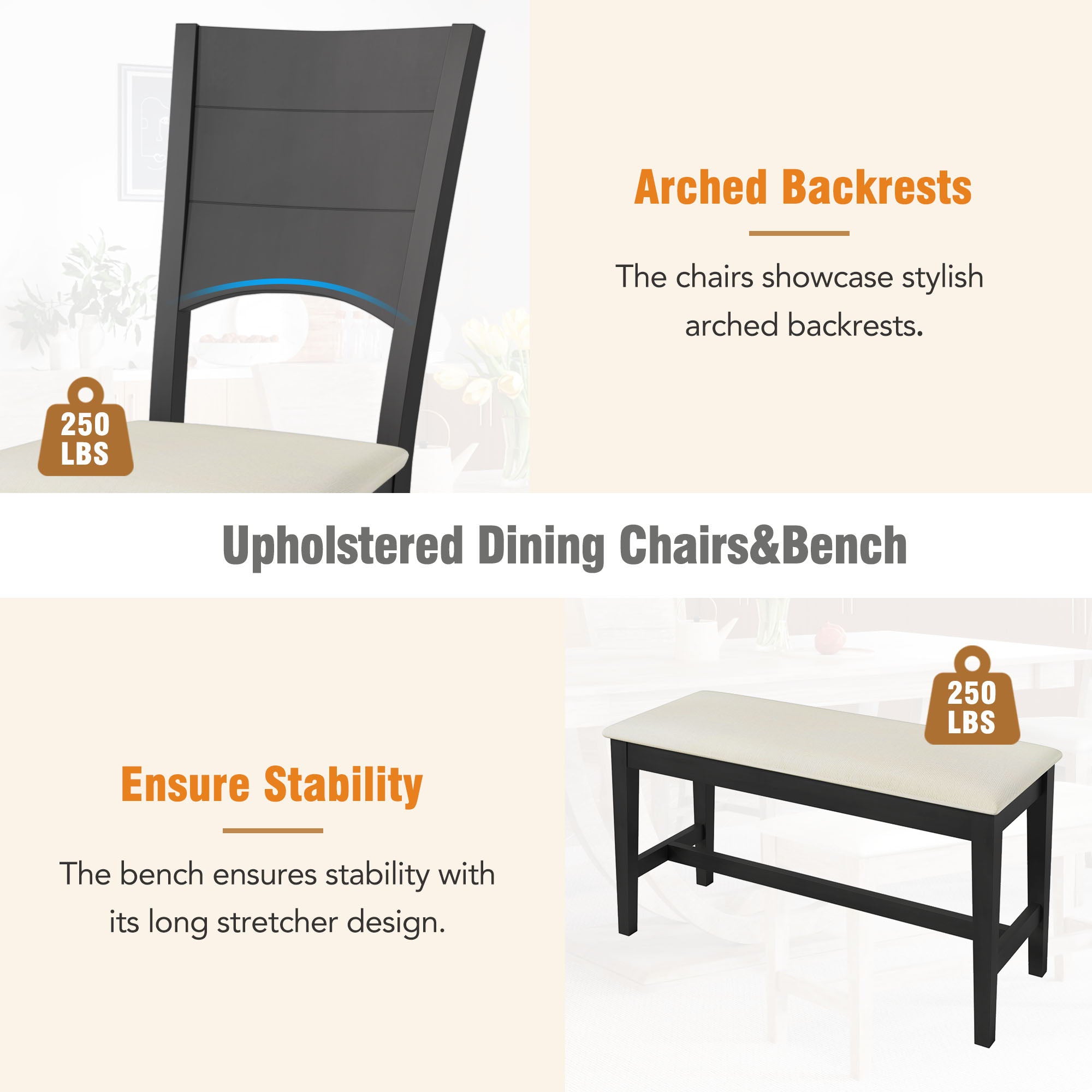 Topmax - 6 Piece Wood Half Round Dining Table Set Kitchen Table Set With Long Bench And 4 Dining Chairs, Modern Style - Best Buy Furniture