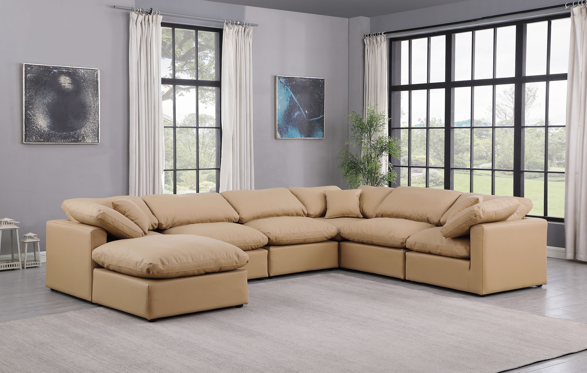 Indulge - Faux Leather 7 Piece Modular Sectional - Tan