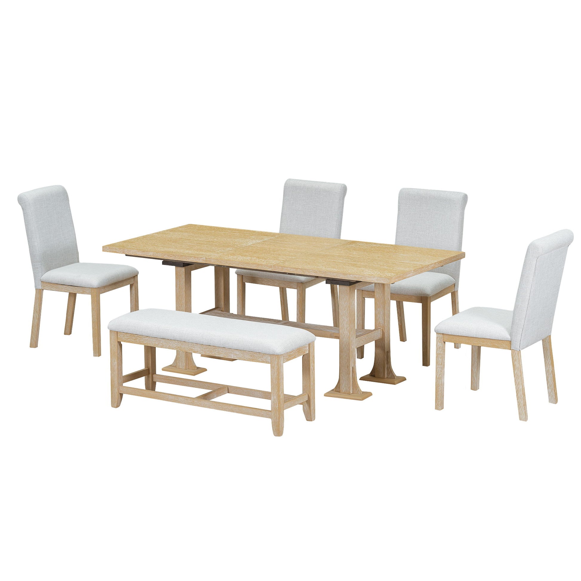 Topmax - 6 Piece Farmhouse Extendable Dining Table Set Trestle Kitchen Table Set With Removable Leaf And Upholstered Dining Chair And Bench For Dining Room - Best Buy Furniture