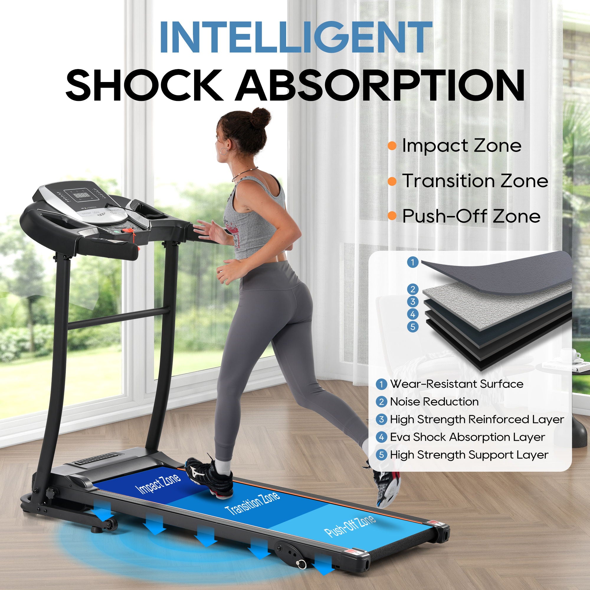 Folding Treadmill With Incline And Heart Rate Sensor, 2.5Hp Quiet Brushless With USB Charge Station, Small Space Portable Running Walking Machine - Black / Silver