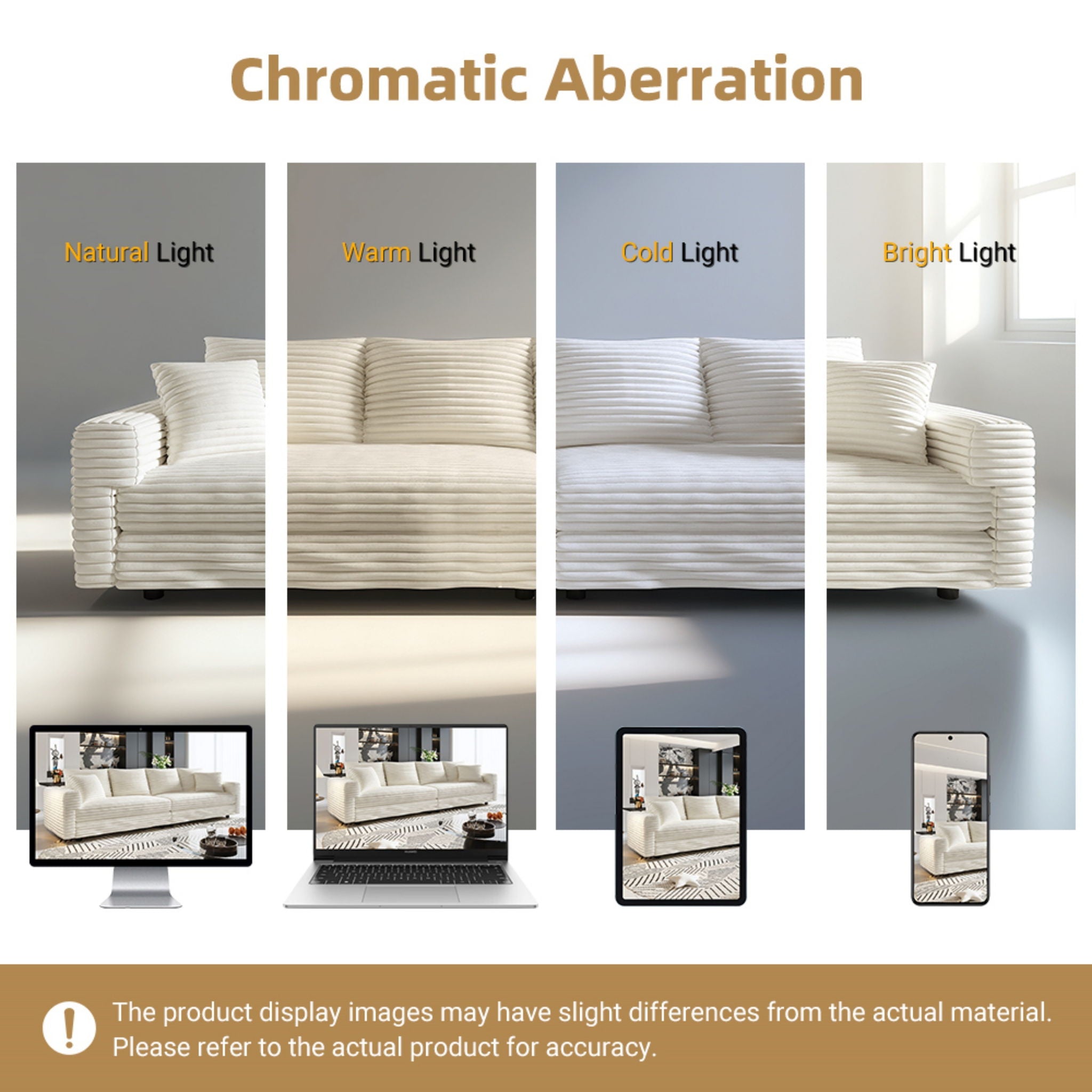 Plush Corduroy 4 Seat Sofa With Soft Pillows And Movable Ottoman