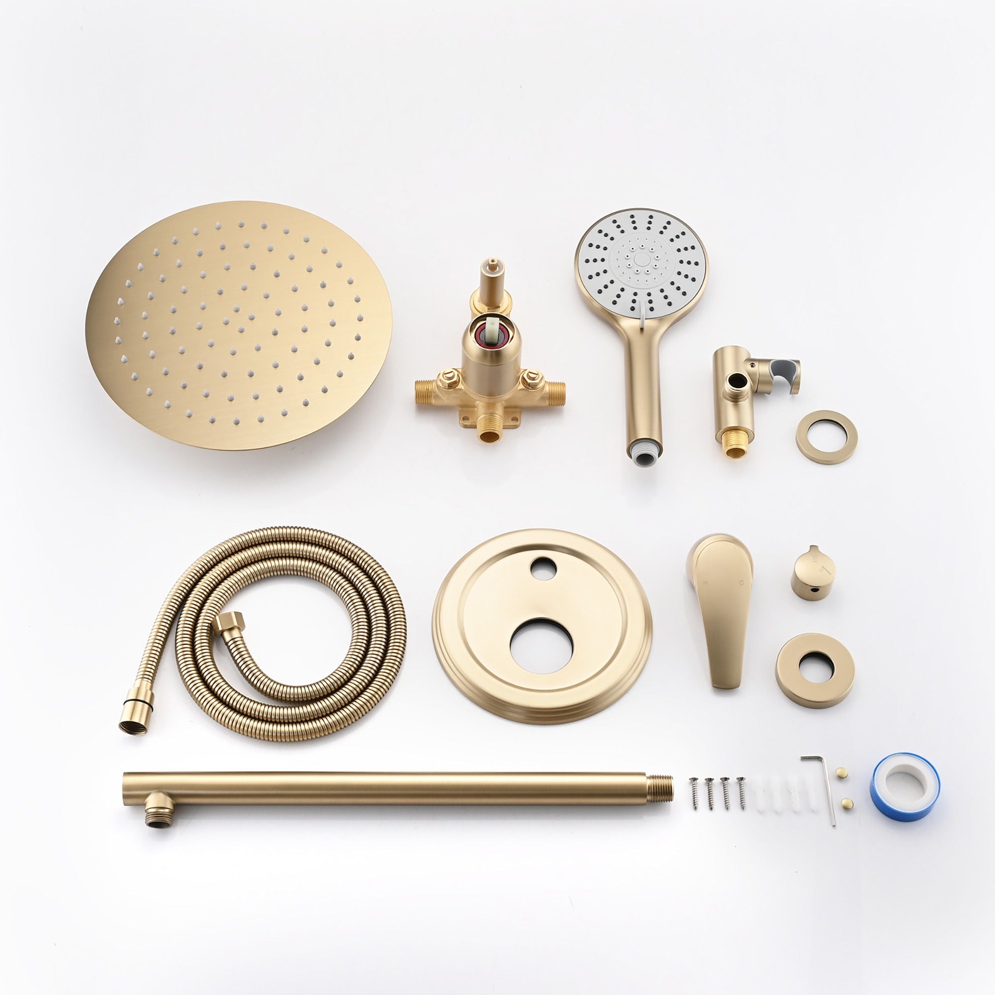 Wall Mounted Shower System With High Pressure Rain Shower Head & 5 Function Handheld - Brushed Gold