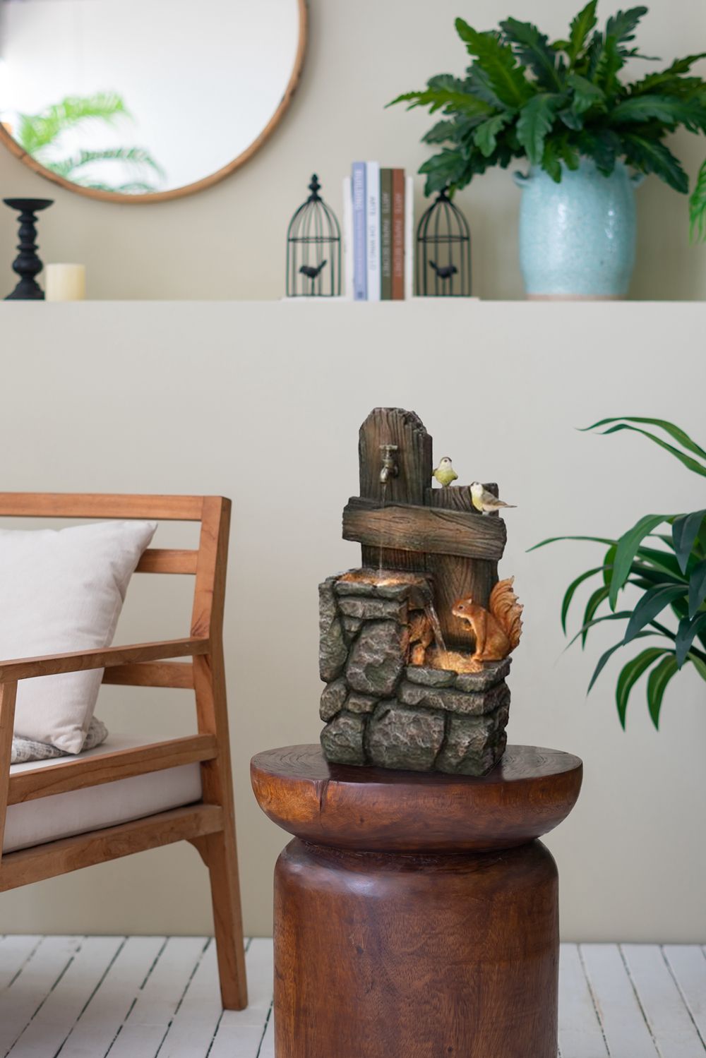 Decorative Two Tiered Water Fountain With Woodland Animal Design, Outdoor Fountain With Light And Pump - Multi - Best Buy Furniture