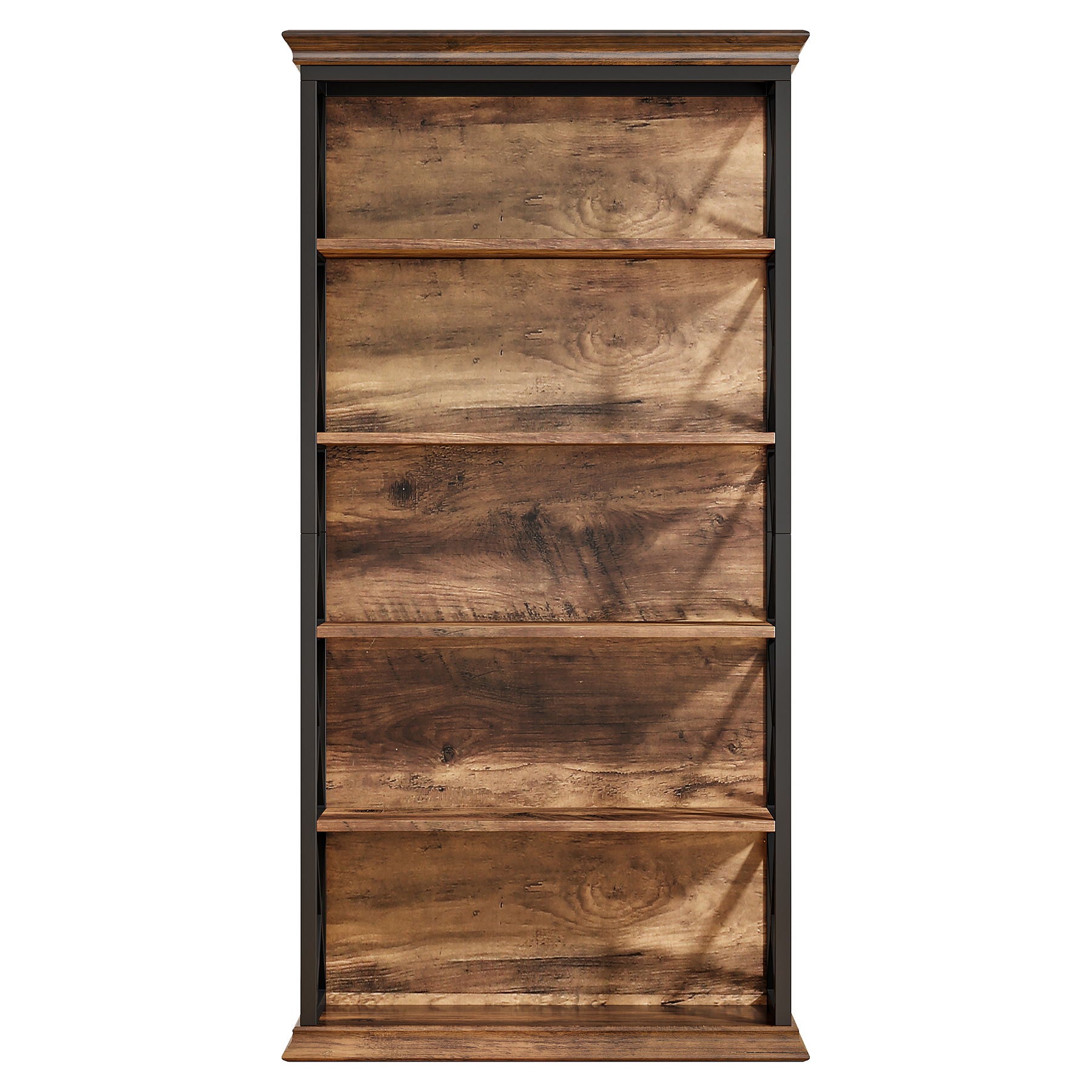 6 Tier Industrial Brown & Bookshelf With X Pattern Design - Rustic Brown