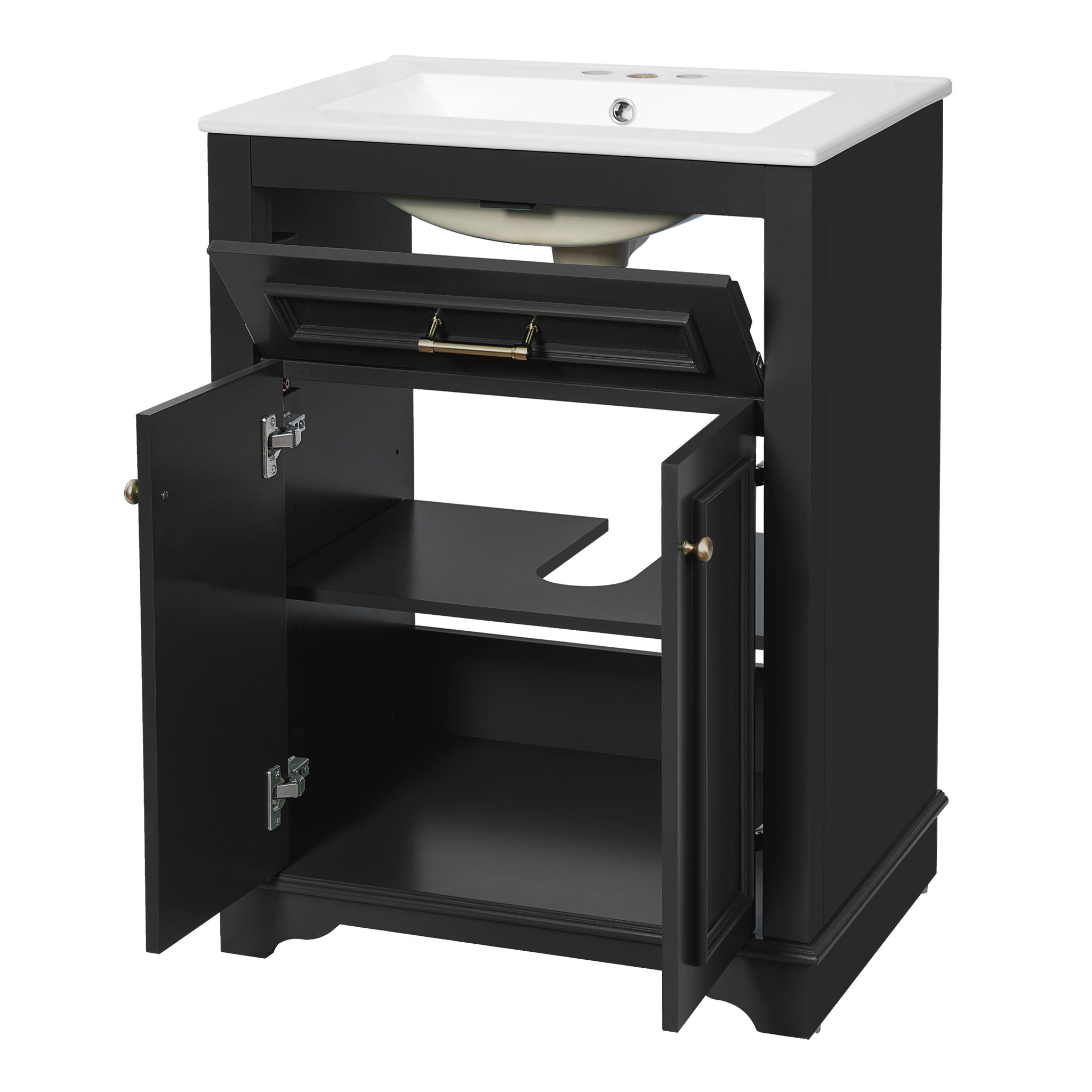 Bathroom Vanity With Integrated Sink, 2 Door Cabinet With Tip Out Drawer, Rectangular Design