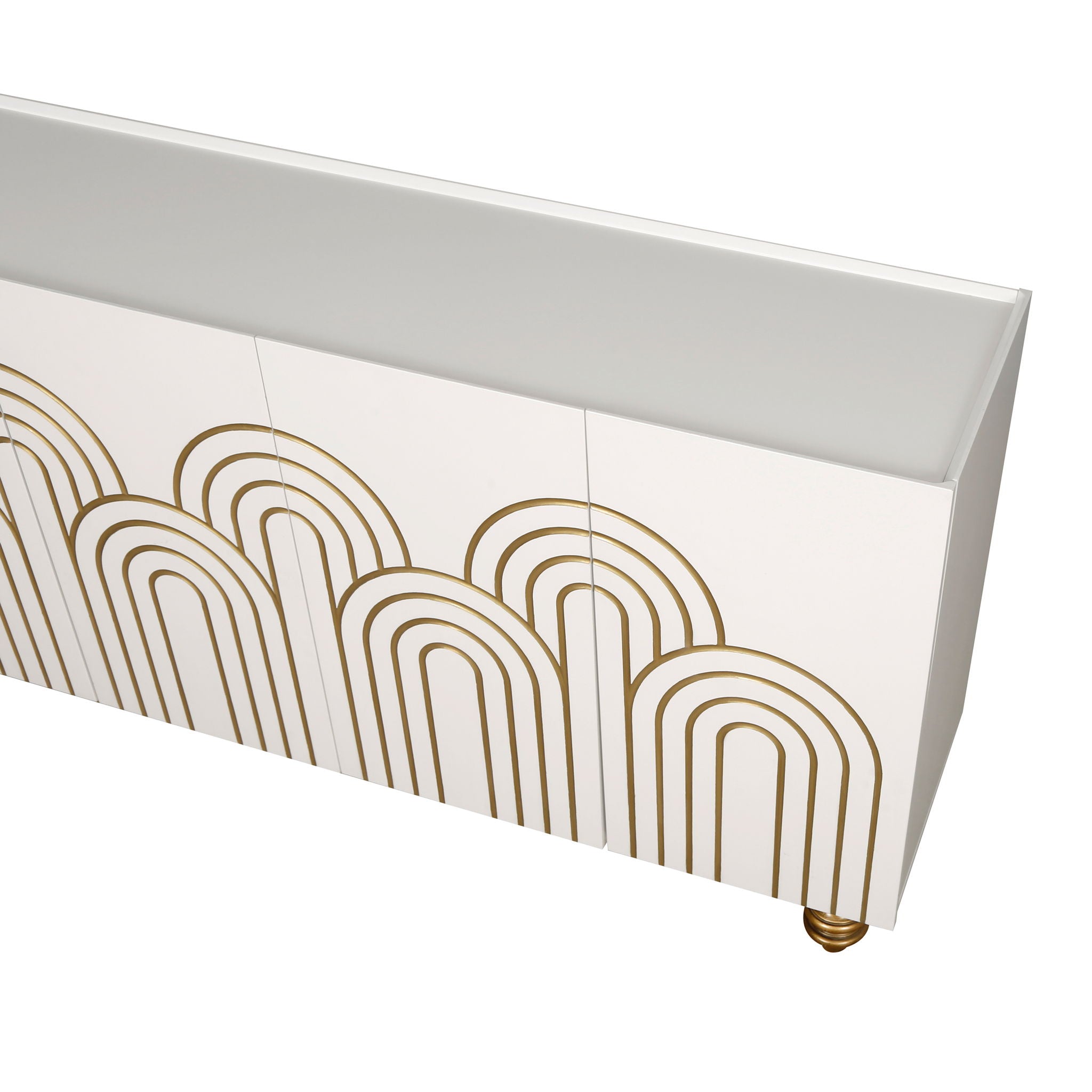 Modern Fluted Sideboard Buffet With Storage, Curve Element, 4 Doors With Adjustable Shelves