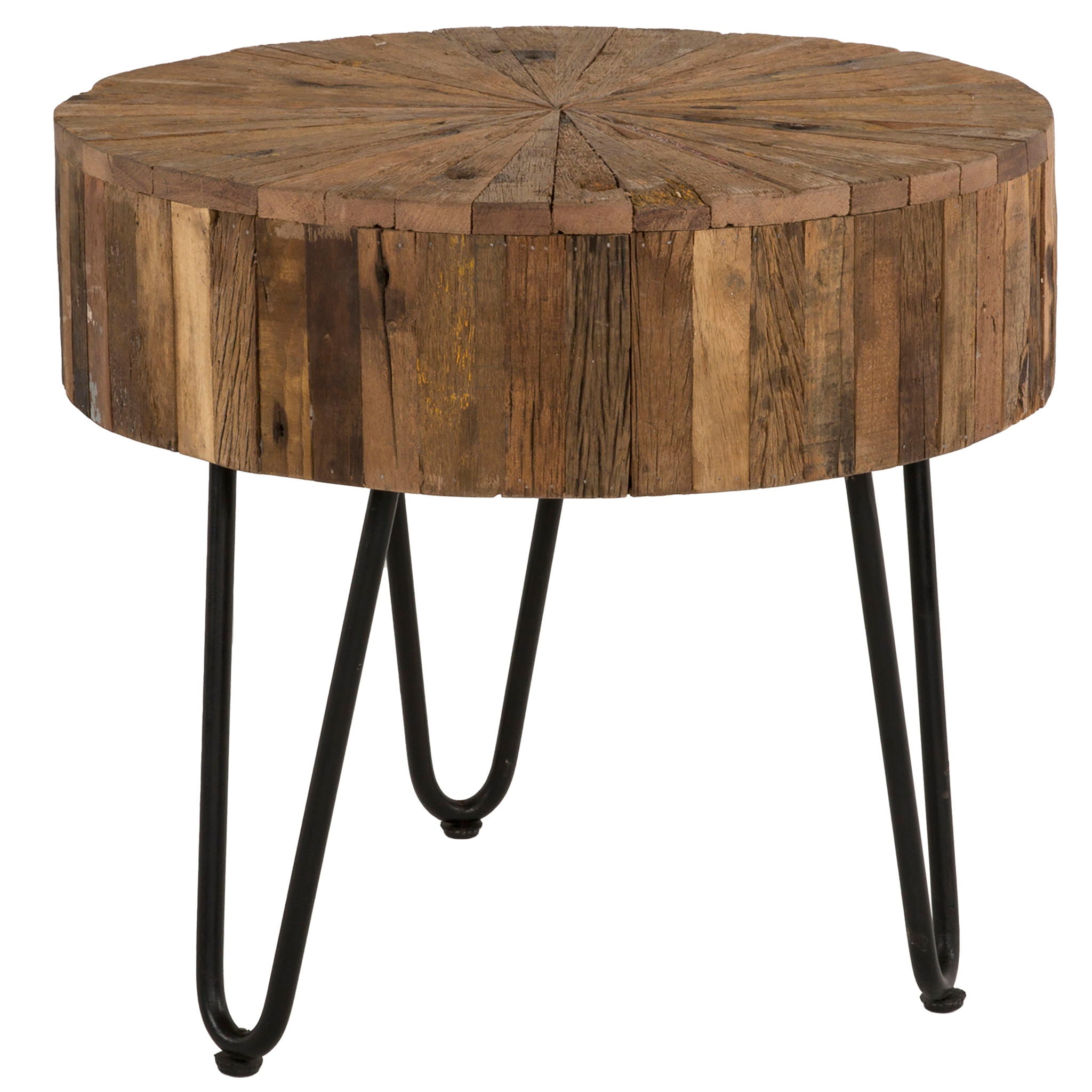 Rustic Accent Round Table With Iron Hairpin Legs