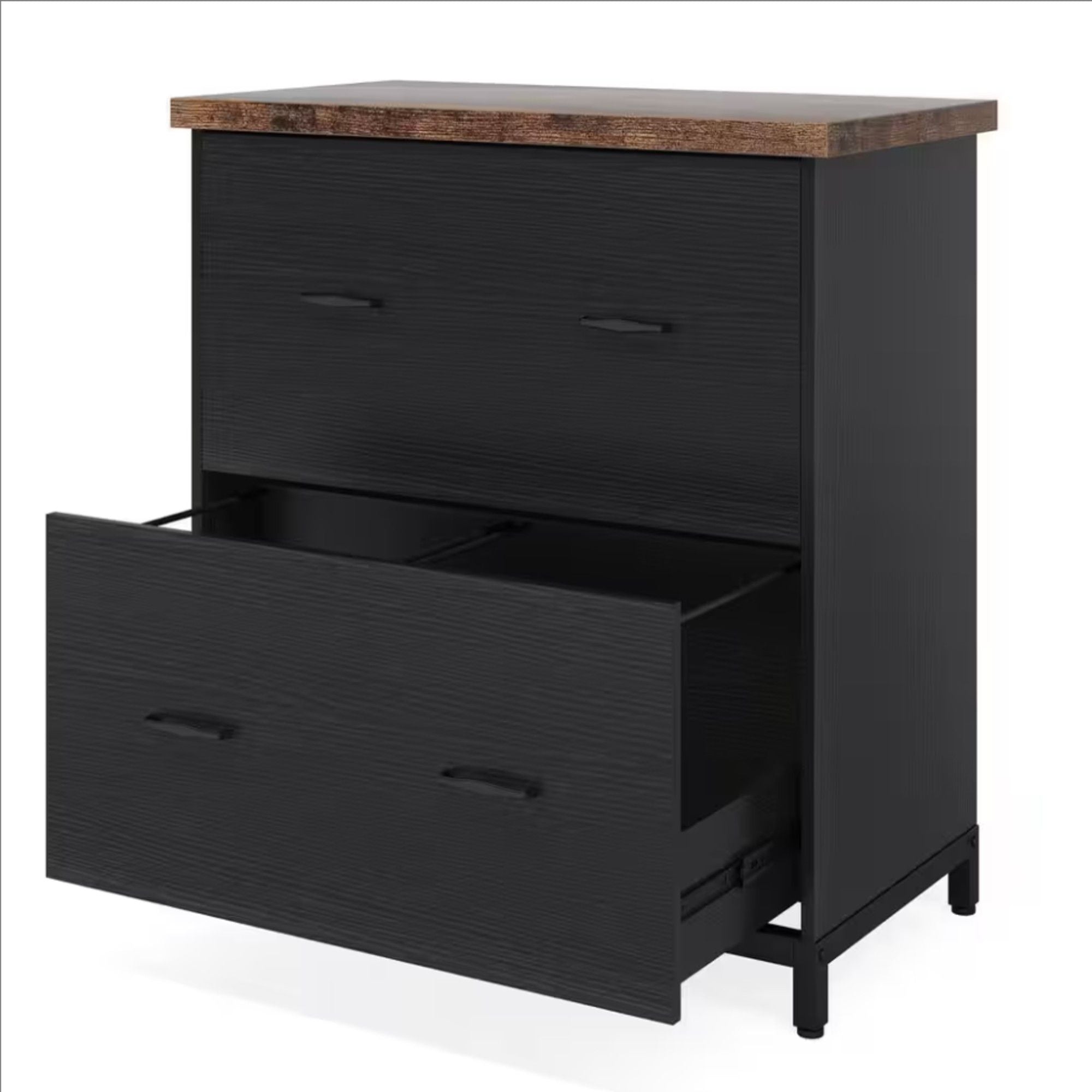 2 Drawer Lateral File Cabinet, A4 / Letter Size, Heavy Duty Storage For Home Office - Brown / Black