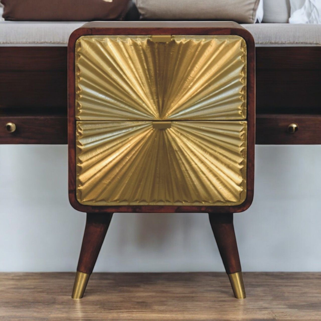 Avora - Brass Embossed 2 Drawer Nightstand - Brown / Golden