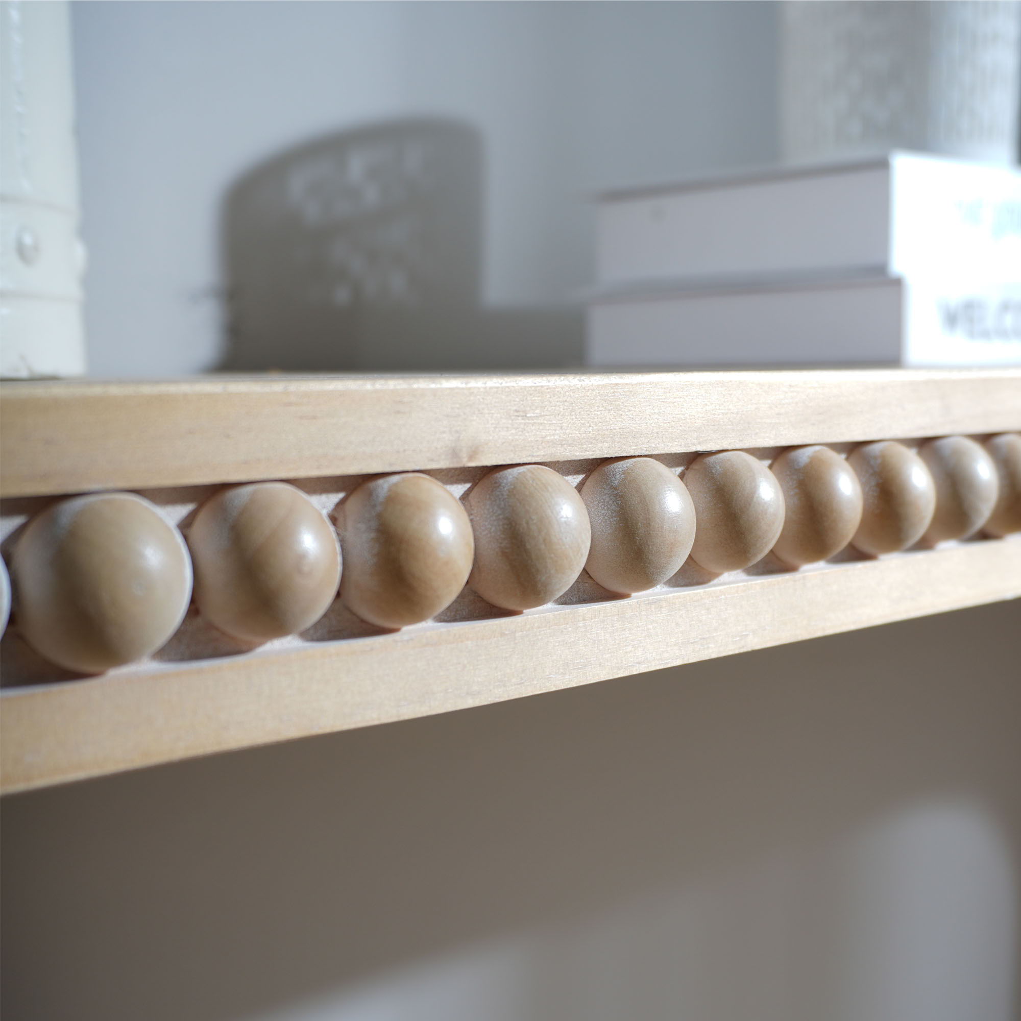 Console Table With Wood Beads Curved Waterfall Style Table - Antique Natural / Natural / Rustic / Natural / White