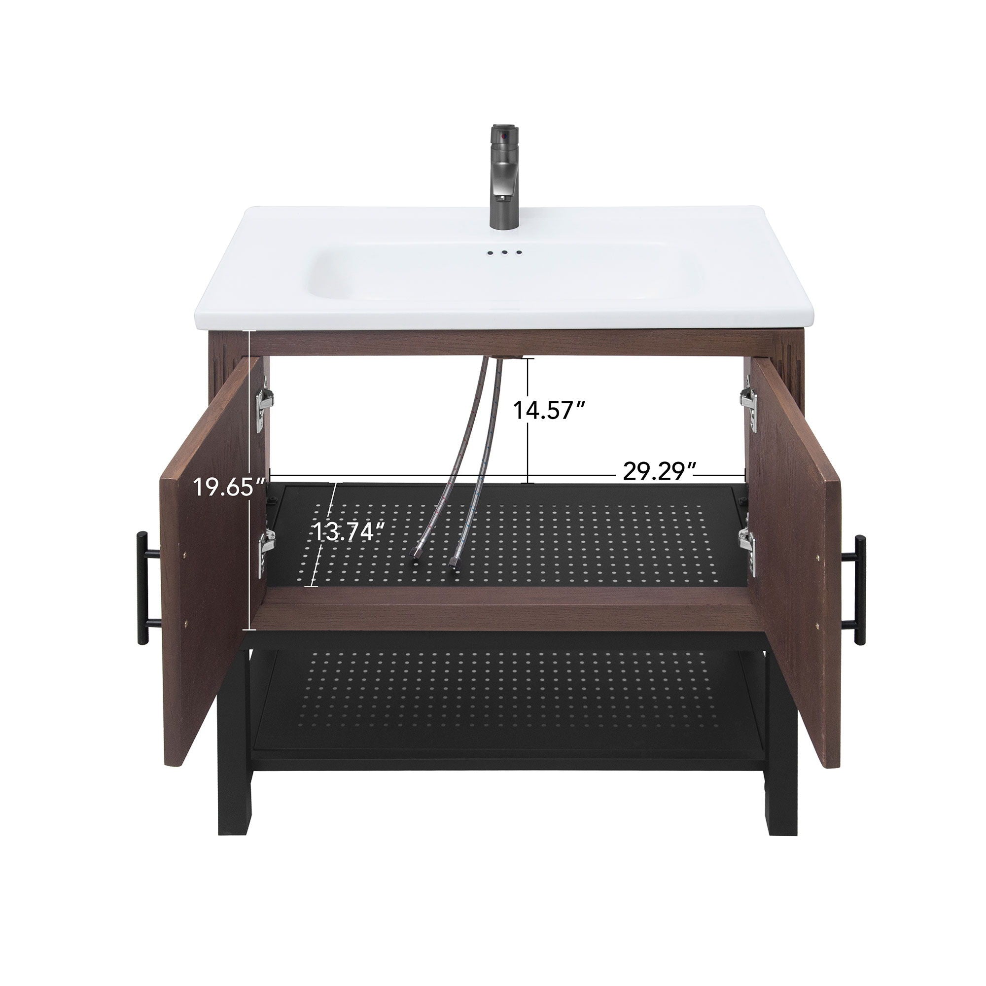 Modern Freestanding Bathroom Vanity With Ceramic Sink, Hot And Cold Faucet, Storage Cabinet & Open Shelf