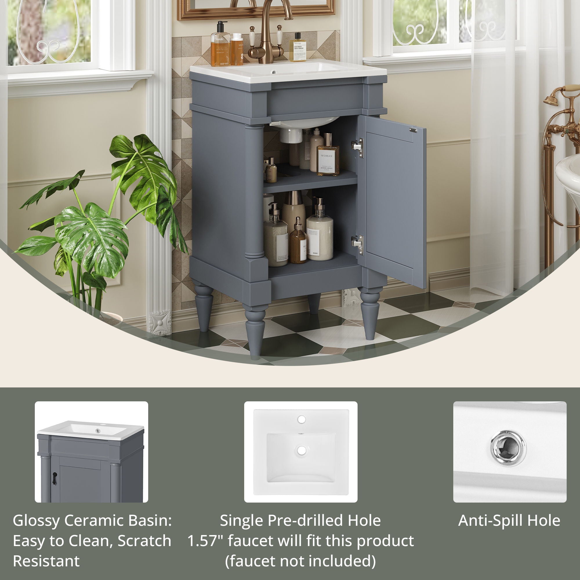 Bathroom Vanity With Sink, Storage Cabinet With Door, Drop In Sink, Compact Freestanding Design