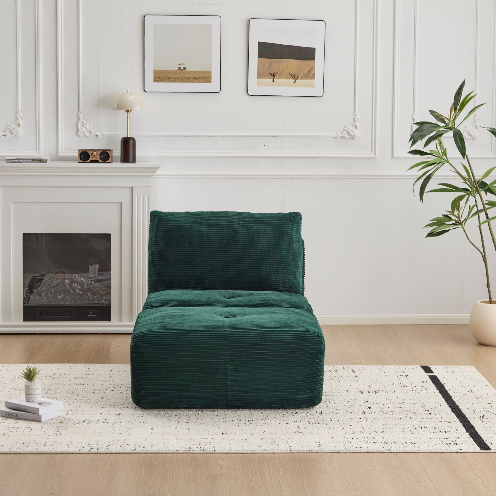 Compressed Sofa, Single Chaise Longue, Movable Ottoman For Living Room - Green