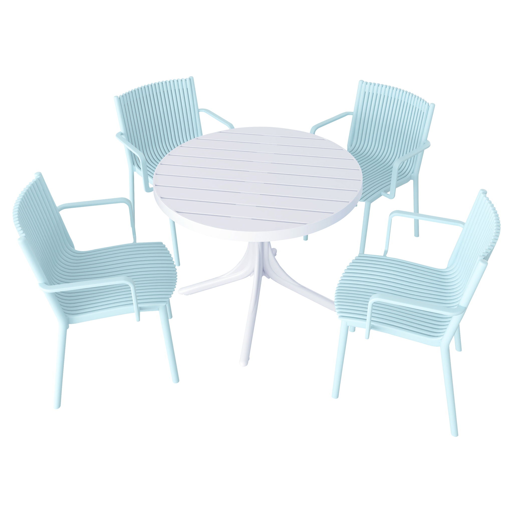 4 Modern Stackable Plastic Armchair Matched With Round Table