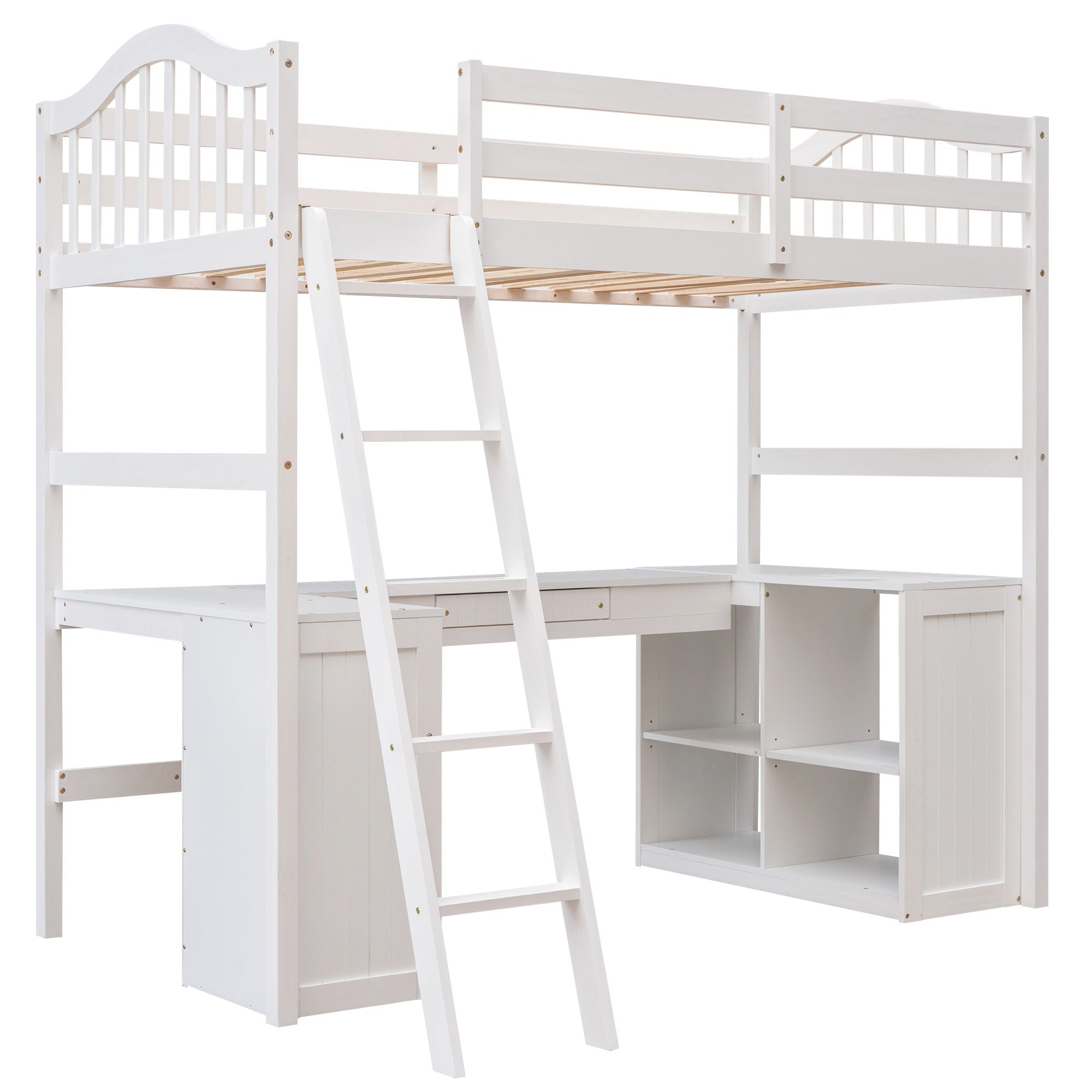 Loft Bed With Drawers, Cabinet, Shelves With Desk