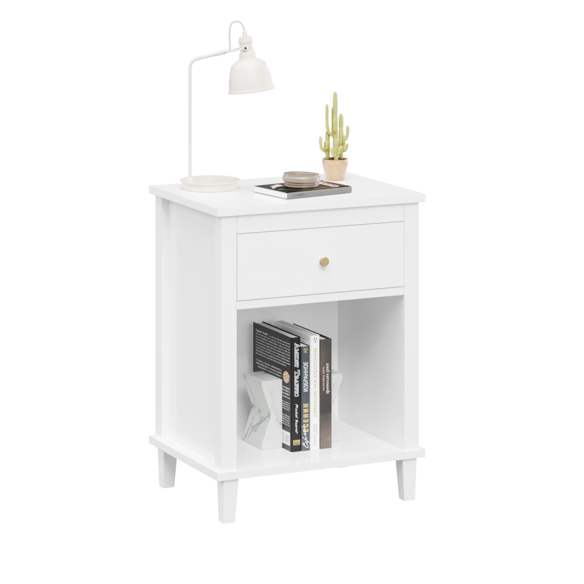 Nightstand & 1 Drawer And 1 Shelf - White
