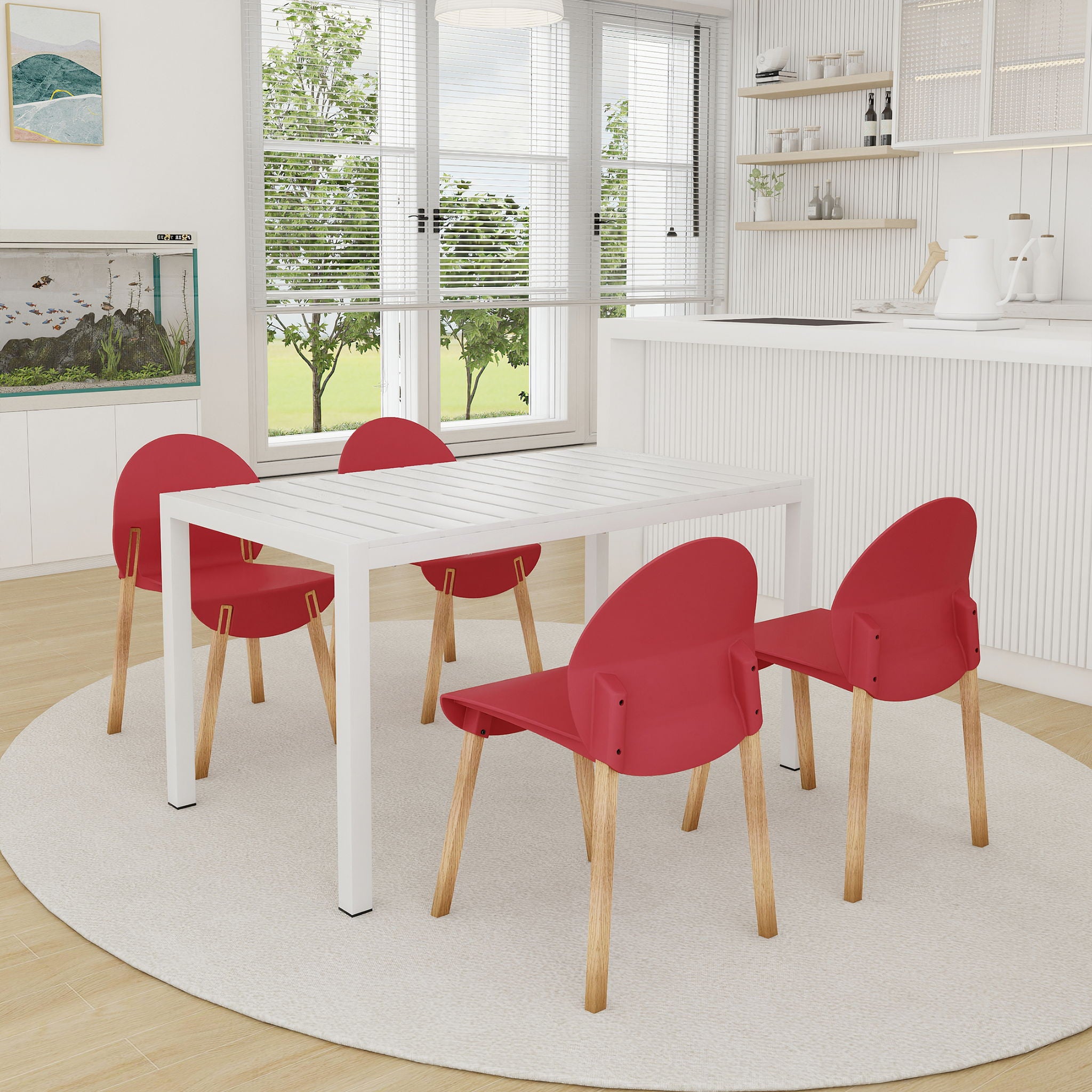 4 Piece Set Of Single Chairs With Long Table