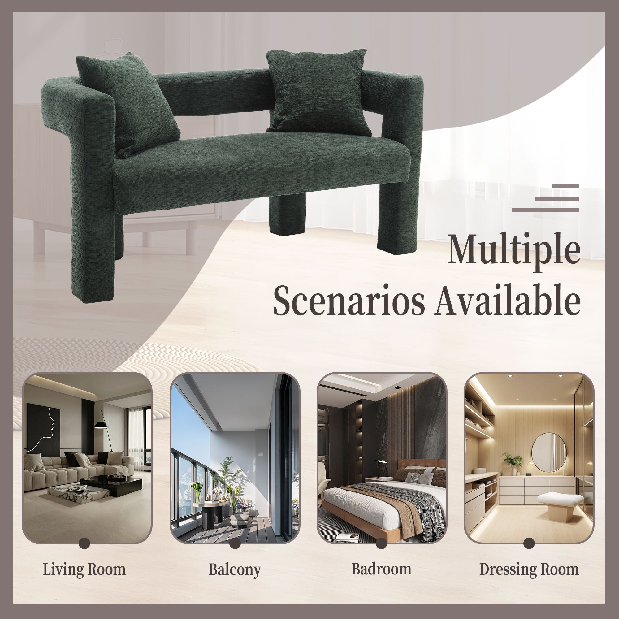 Modern Chenille Loveseat Sofa, Comfy Upholstered 2 Seater