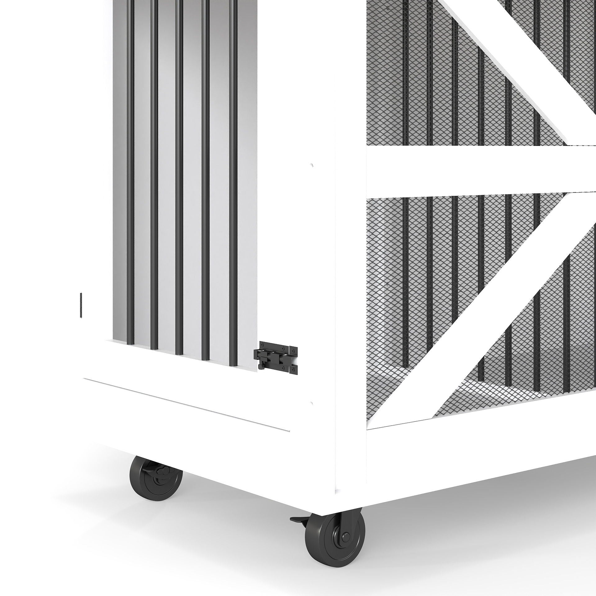 Mobile Dog Crate With Flip Top Feeding Door, Dual Access & 5 Caster System (2 Locking) - Brown White