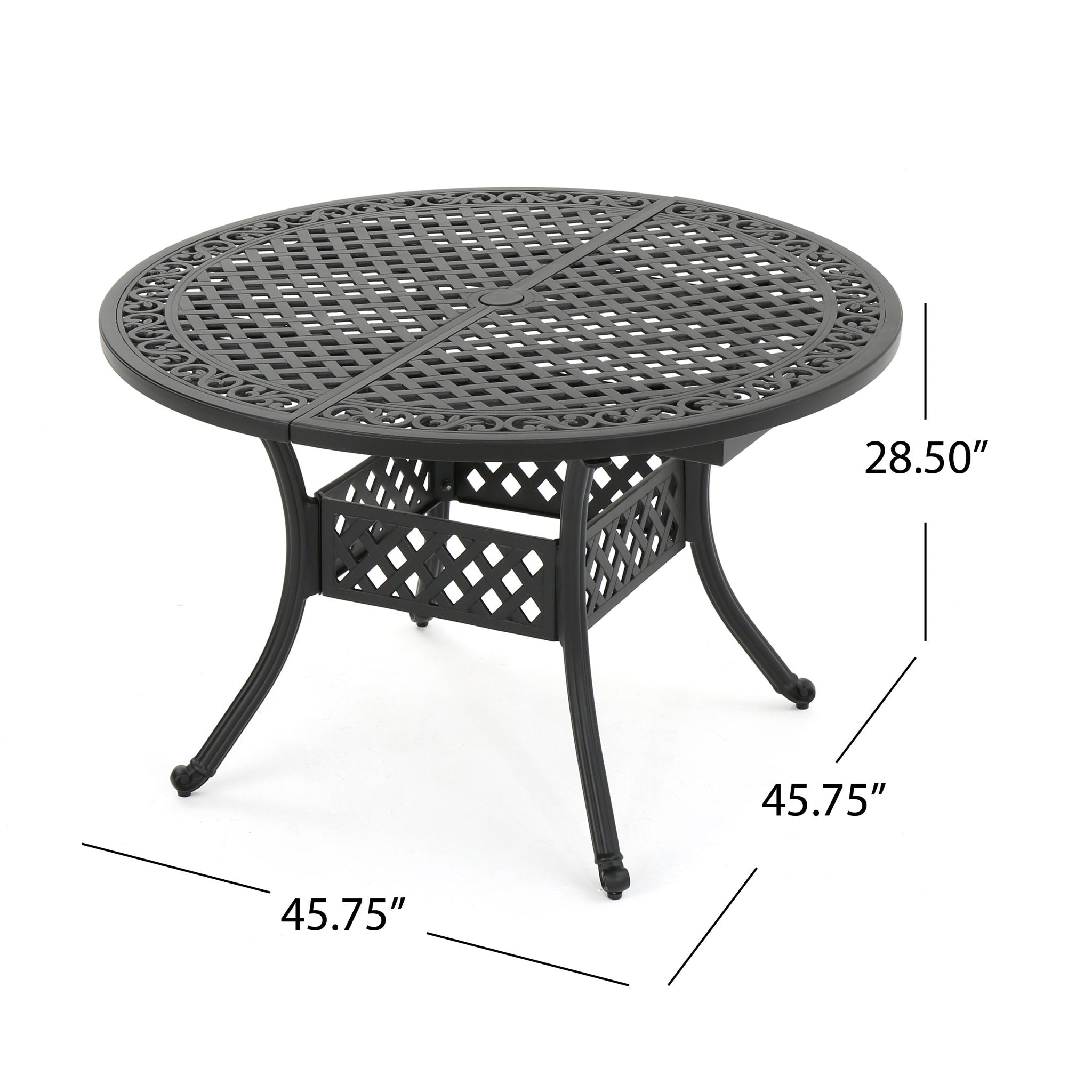Outdoor Expandable Aluminum Dining Table With Latticework Details And Curvy Legs