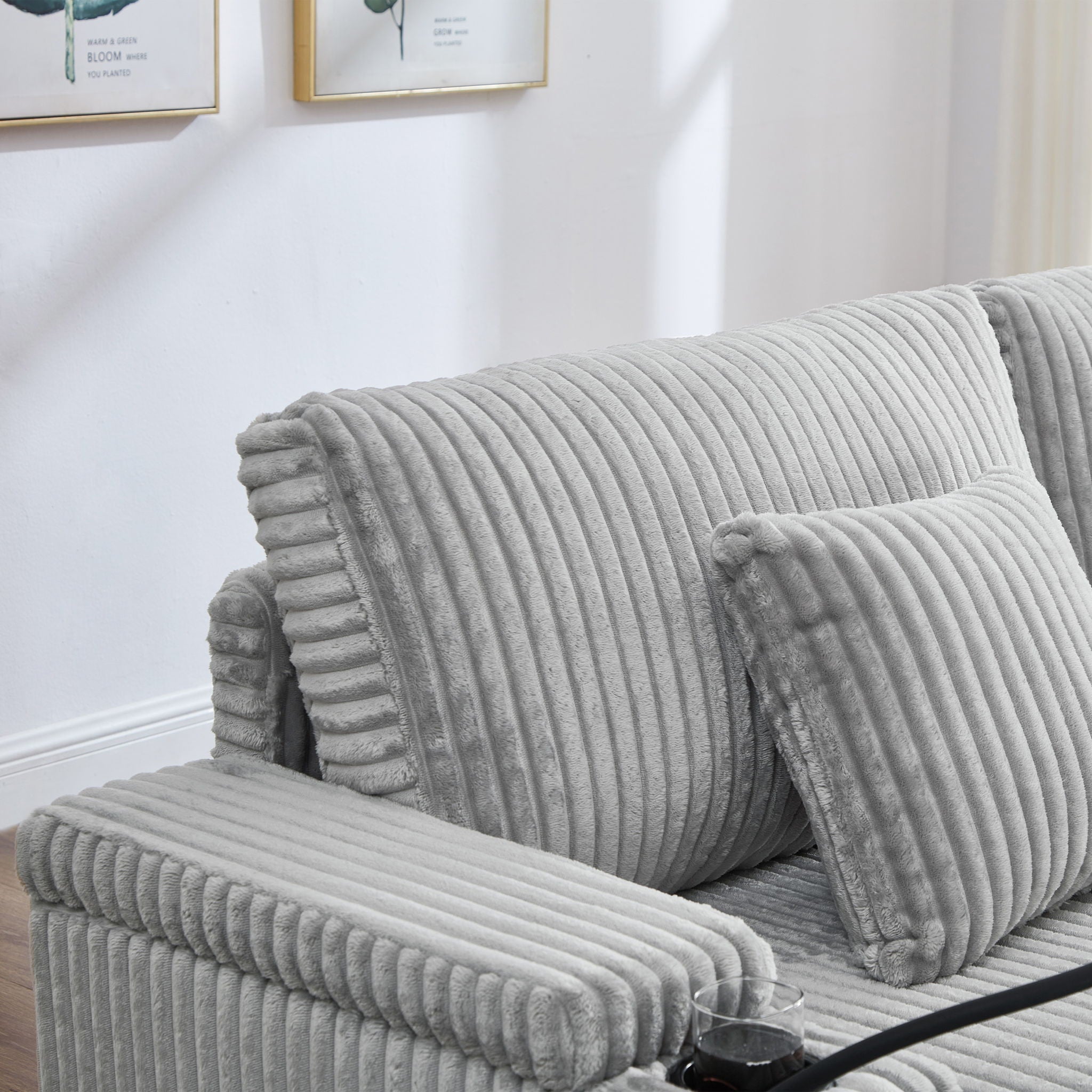 Modern Chaise Sofa With Adjustable Backrest, Cup Holders, Phone Holder & Storage Compartments For Living Room